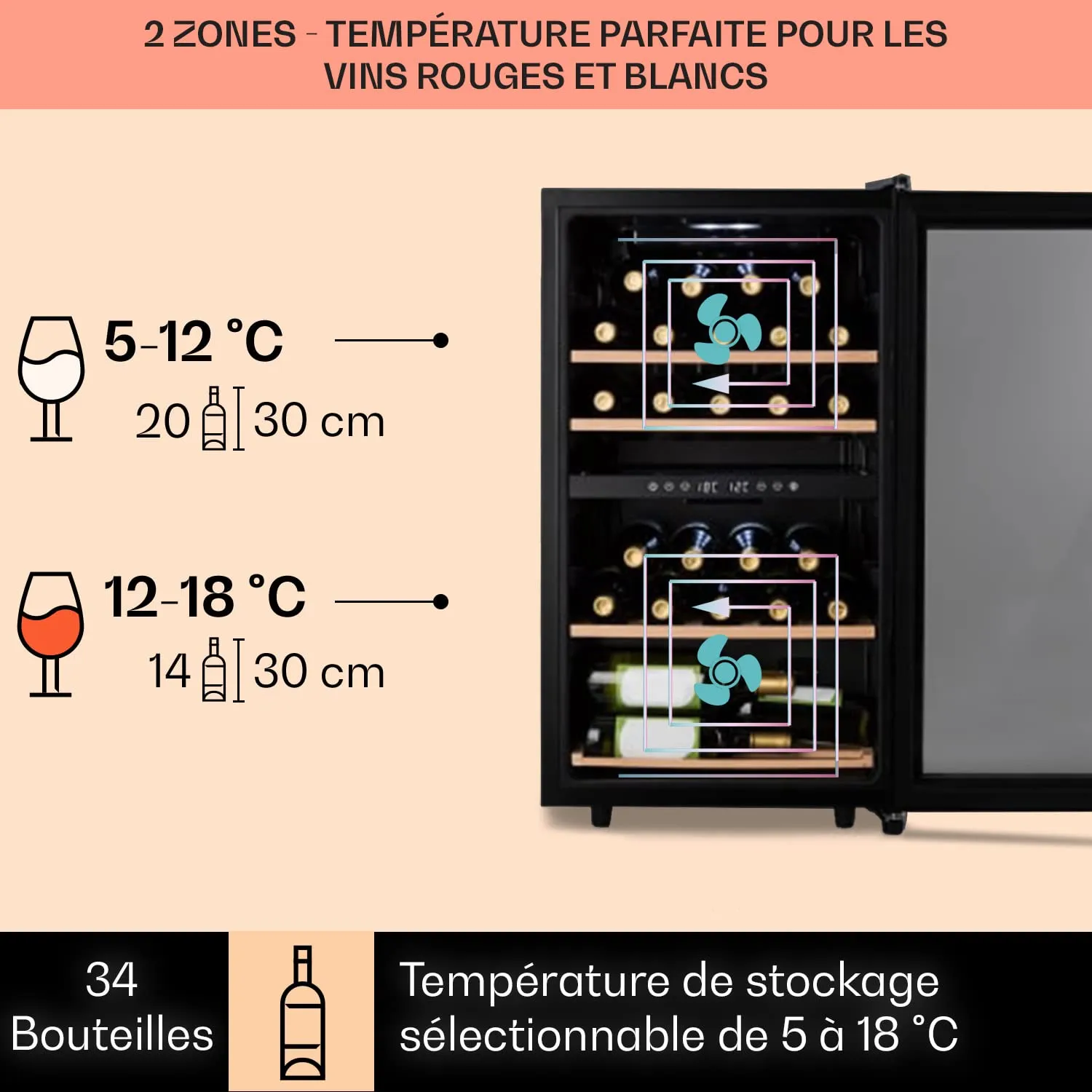 Klarstein Barossa cave à vin 34 bouteilles noir 80 L