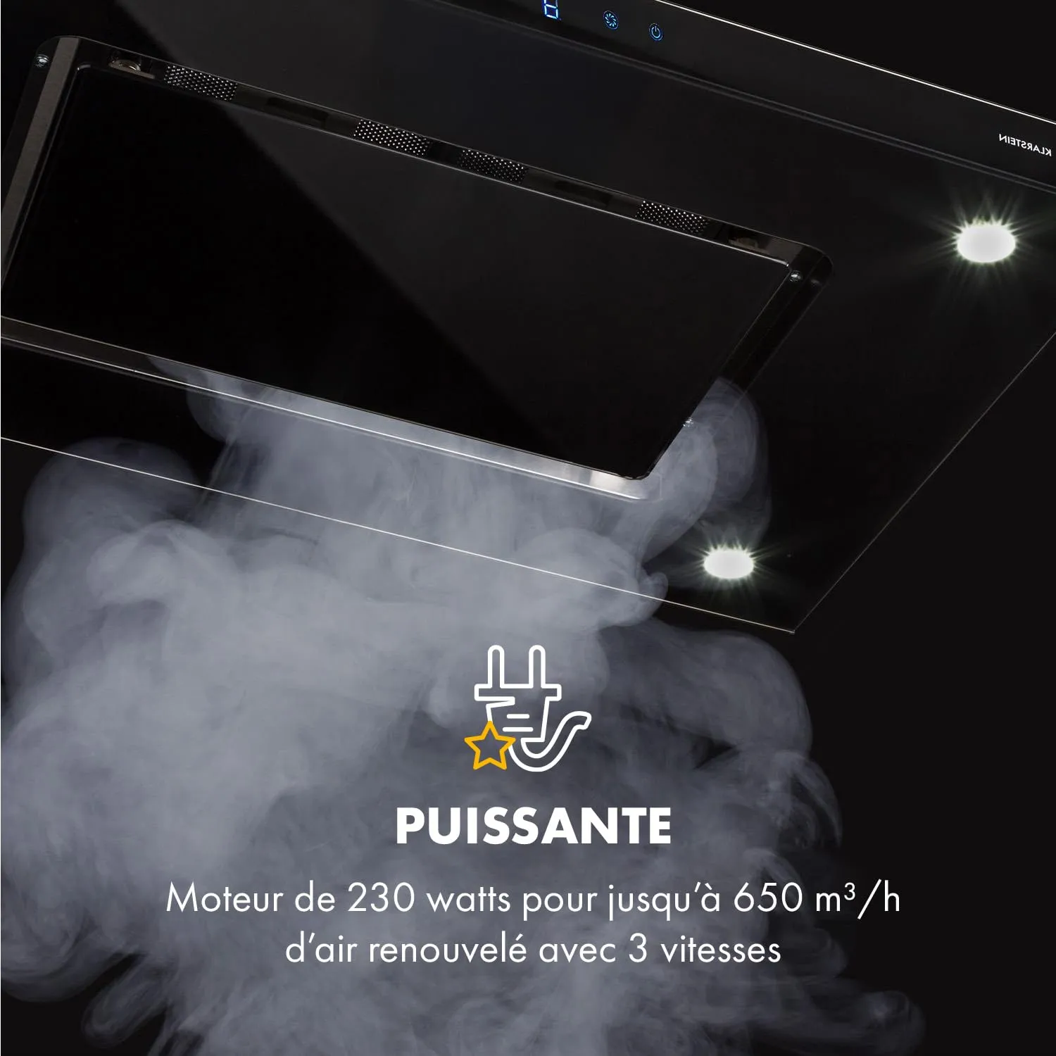 Klarstein Valeria hotte îlot 90 cm argent 642 m³/h LED