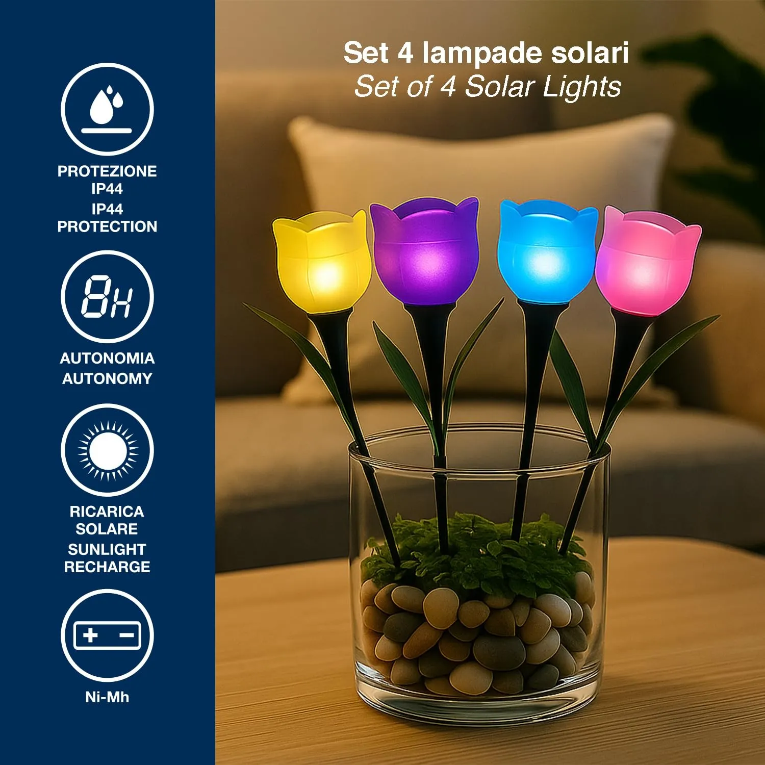 Beper P207ILO105 lampes solaires tulipe x4 LED IP44 couleurs