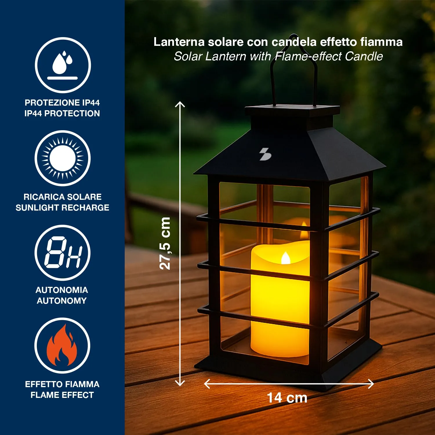 Beper lanterne solaire effet flamme crochet IP44