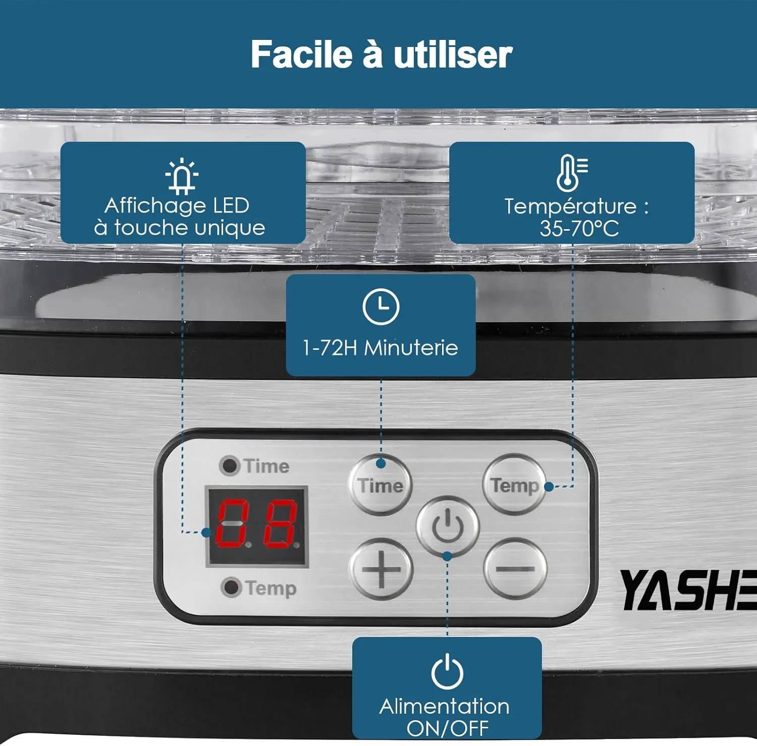 YASHE déshydrateur alimentaire 35-70°C 5 plateaux