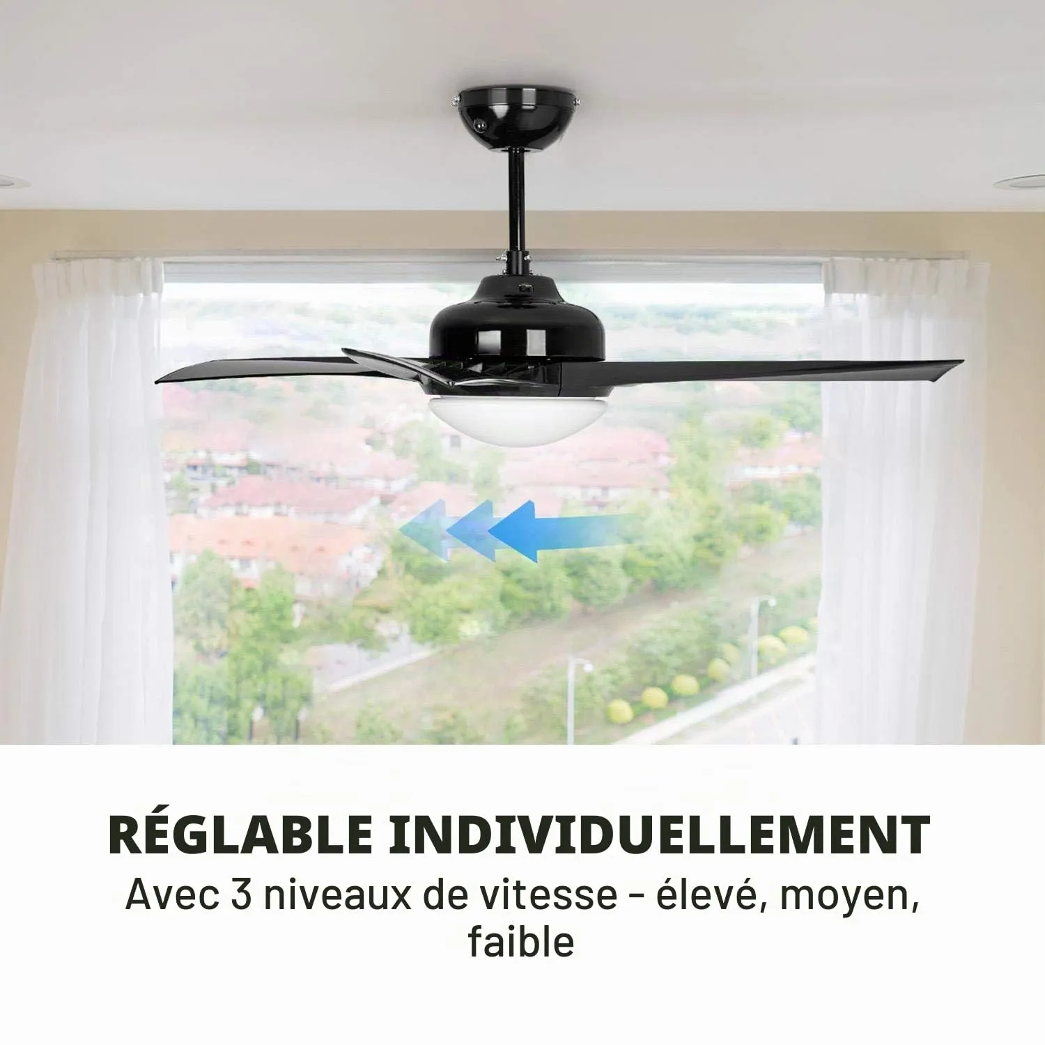 Klarstein Figo ventilateur plafond noir 132 cm luminaire