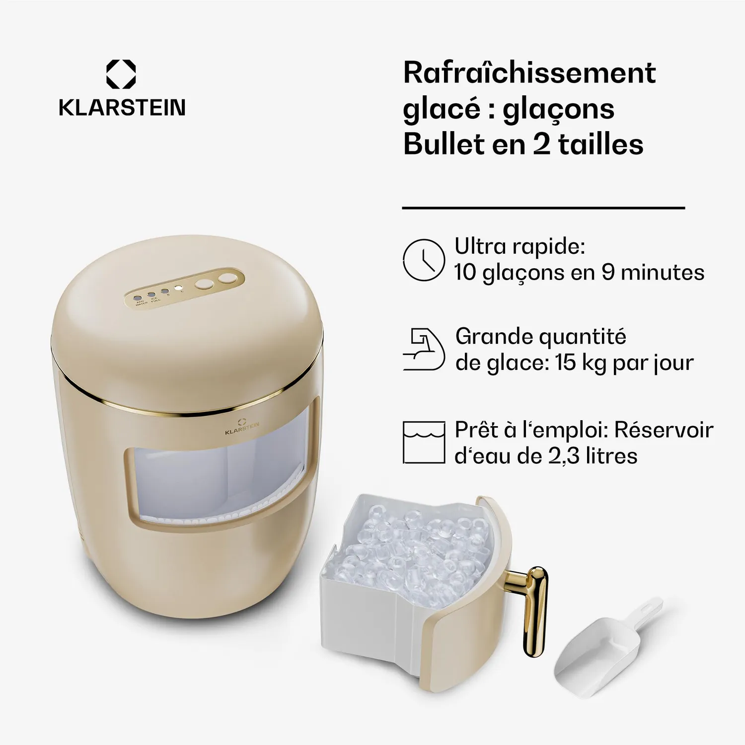 Klarstein machine à glaçons 2,3 L 15 kg autonettoyante