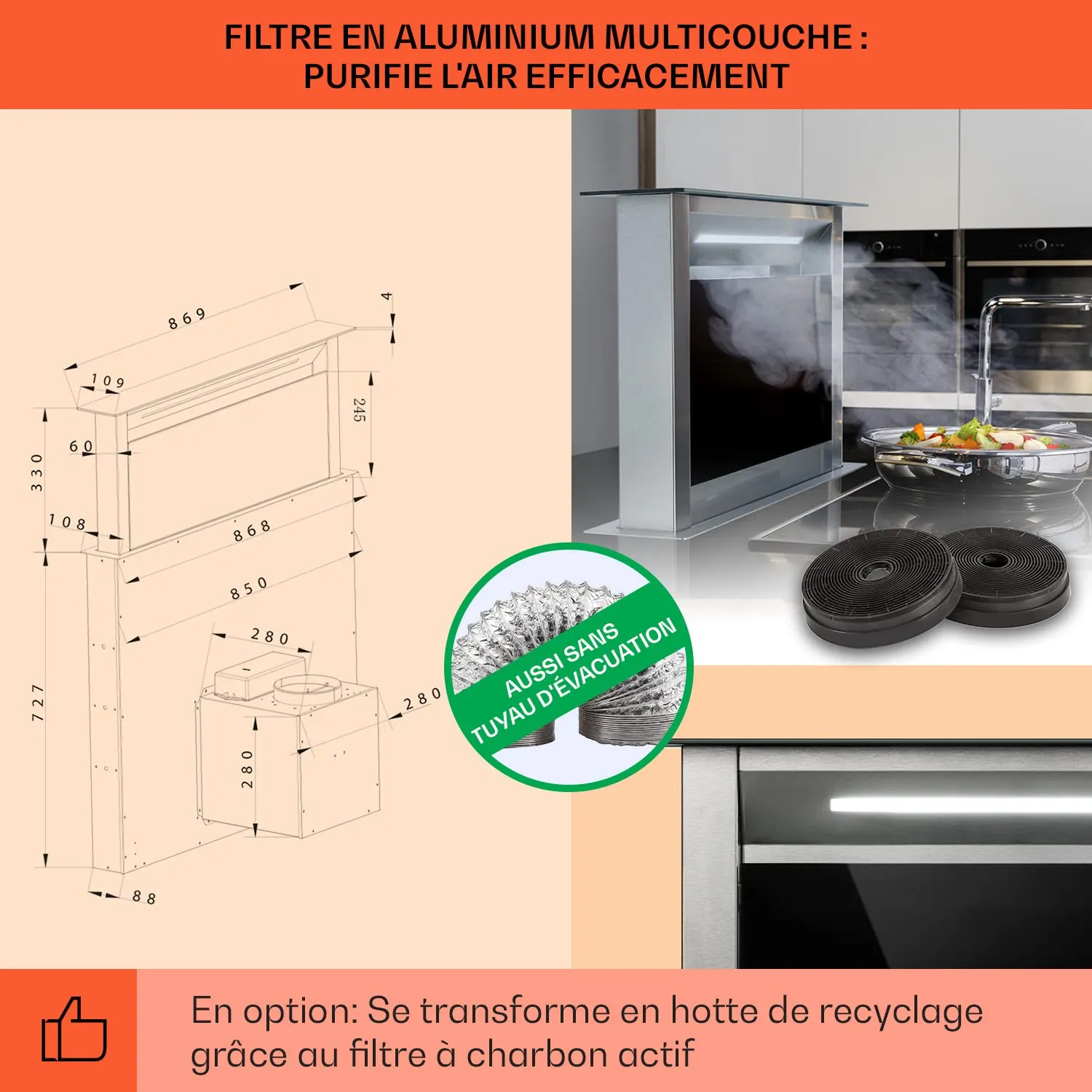 Klarstein Royal Flush Eco hotte 90cm