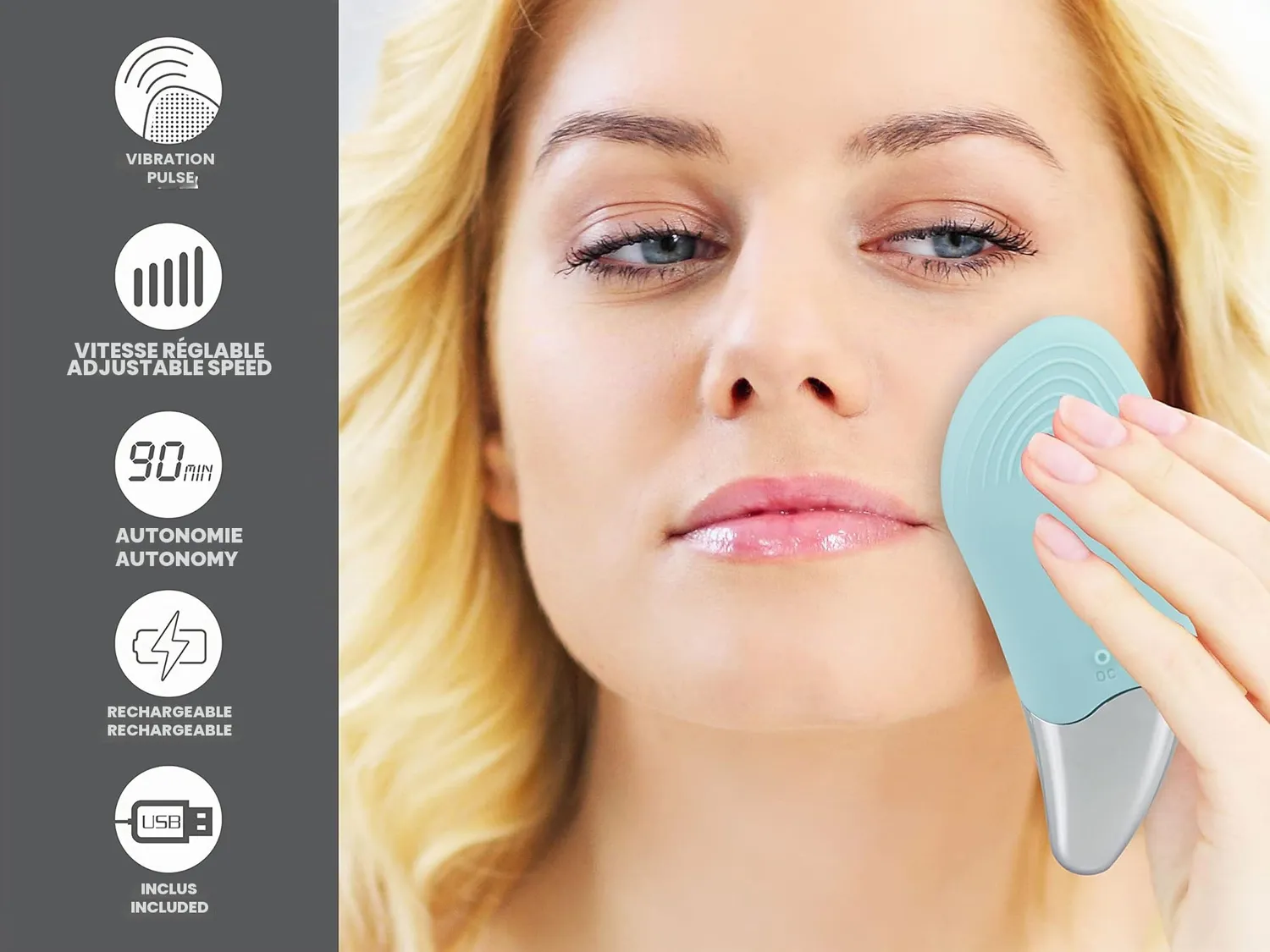 Beper P302VIS002 brosse visage sonique bleue USB