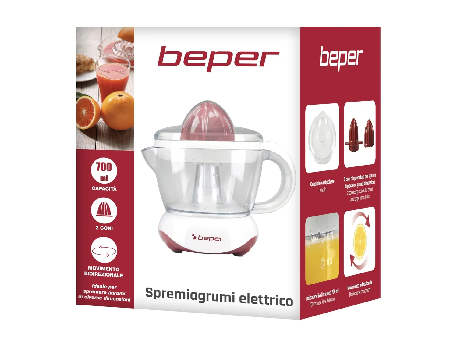 Beper BP.101H presse-agrumes électrique rouge 700 ml