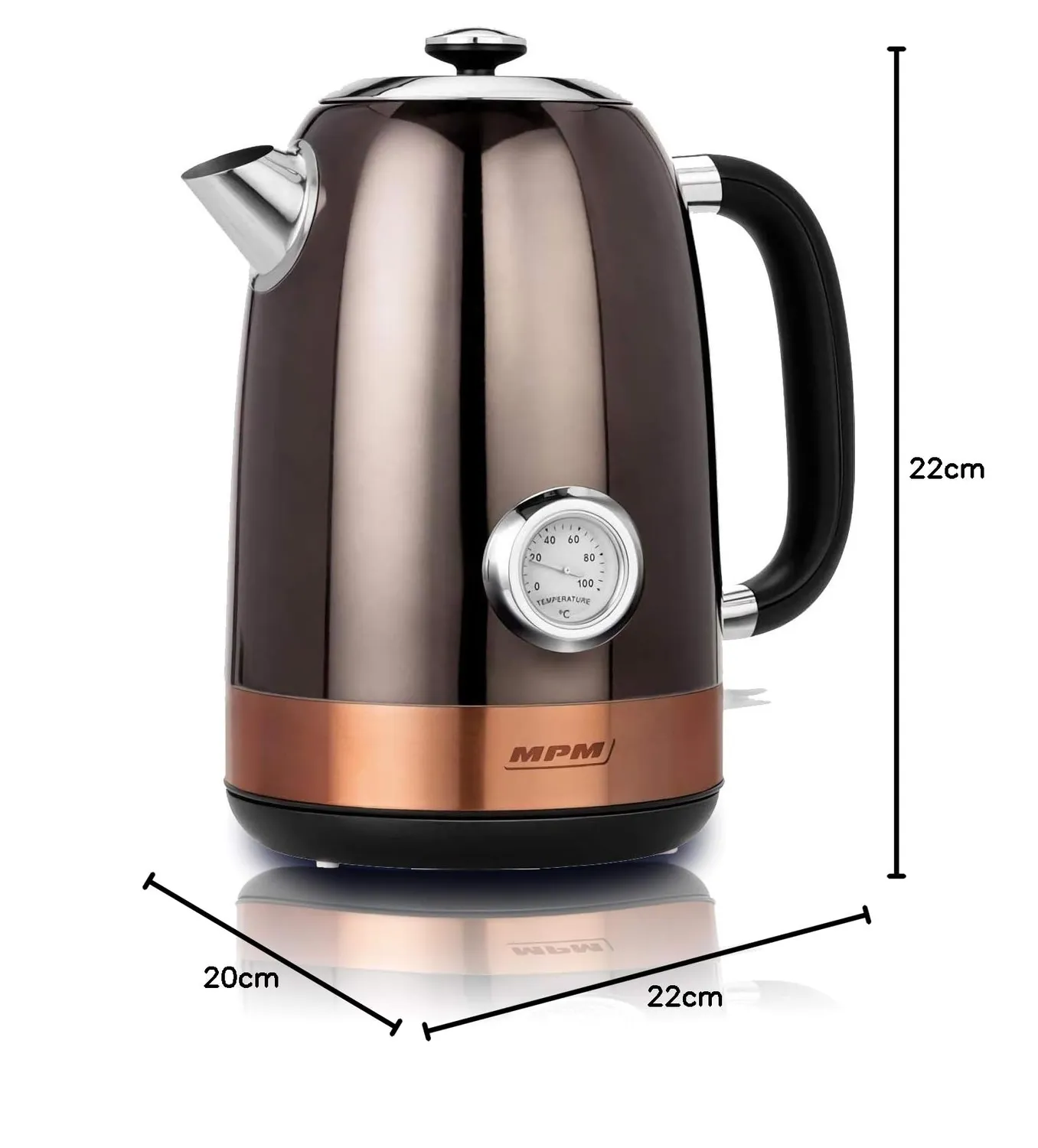 MPM MCZ-87 bouilloire électrique 1,7 L cuivre thermomètre