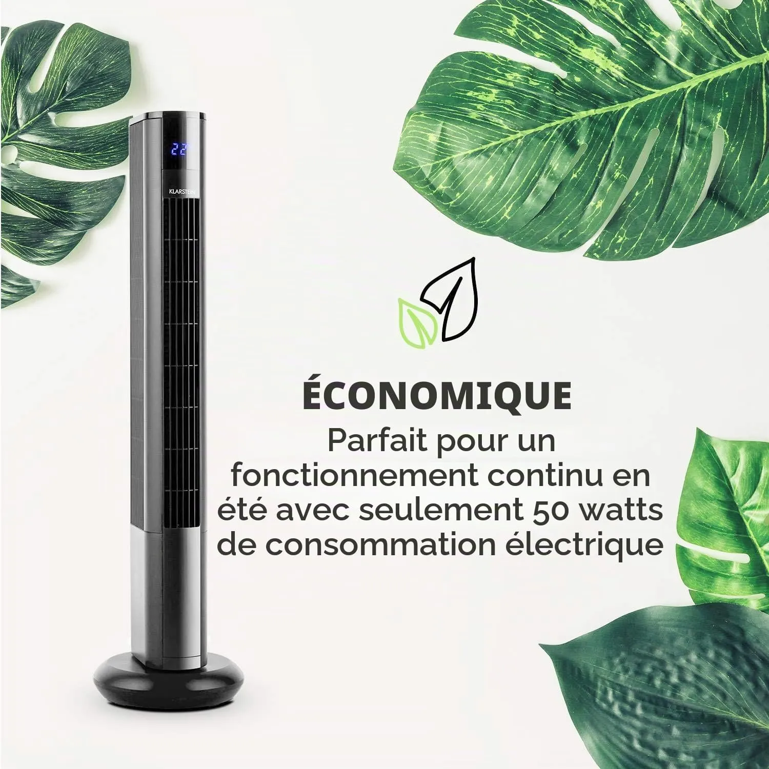 Klarstein ventilateur sur pied 50 W 3 vitesses télécommande