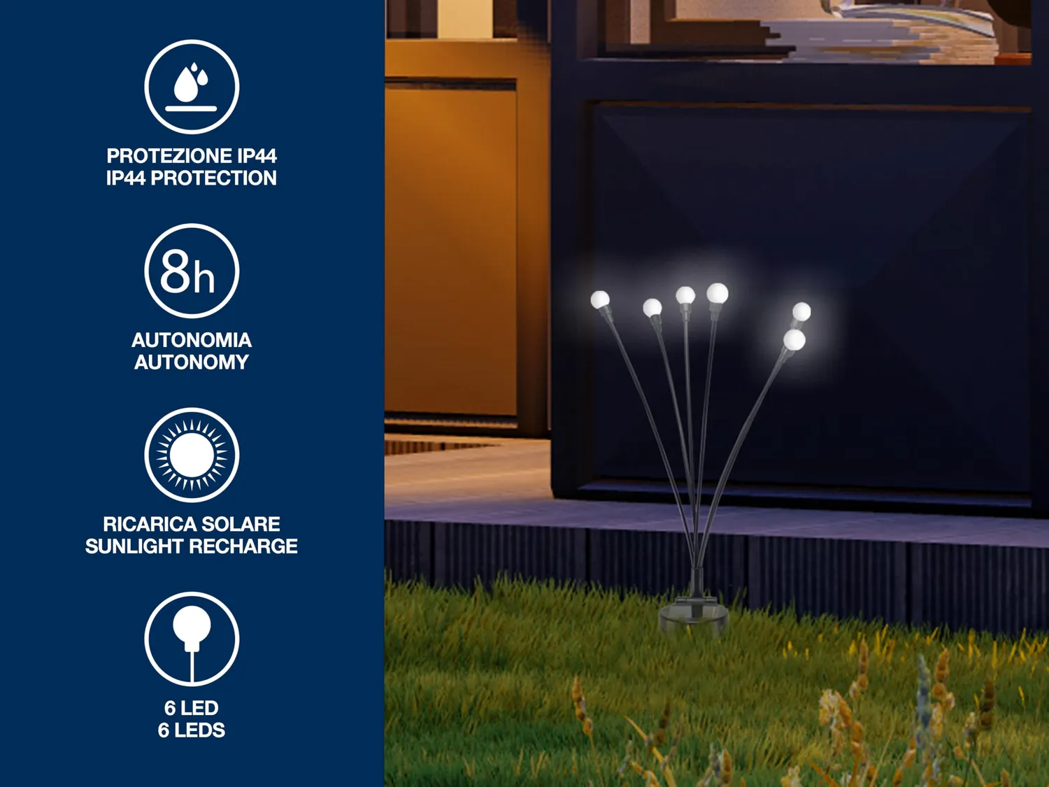 Beper lampe solaire jardin 6 LED lucioles piquet