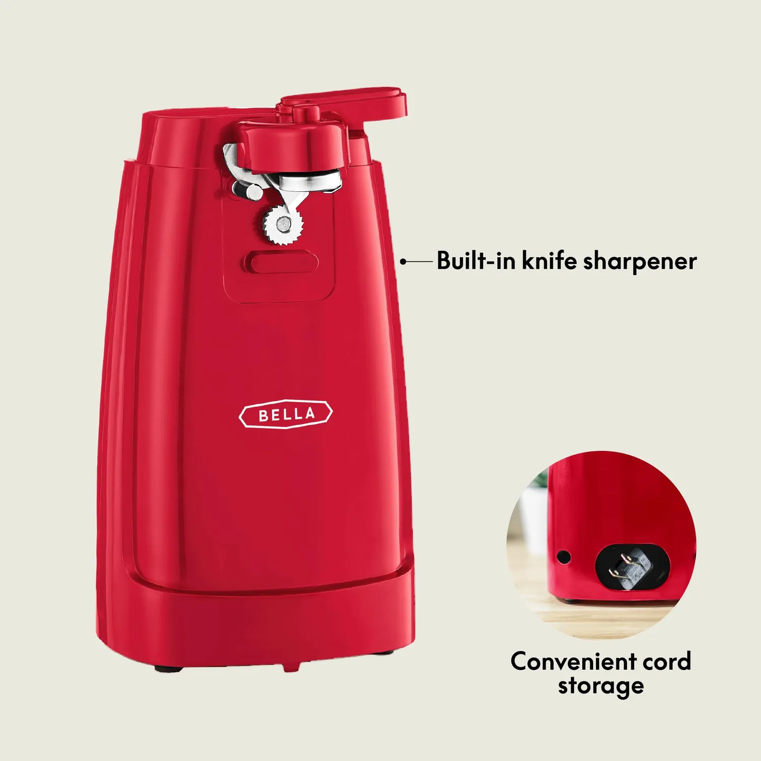 Bella ouvre-boîte électrique rouge lame inox 60W