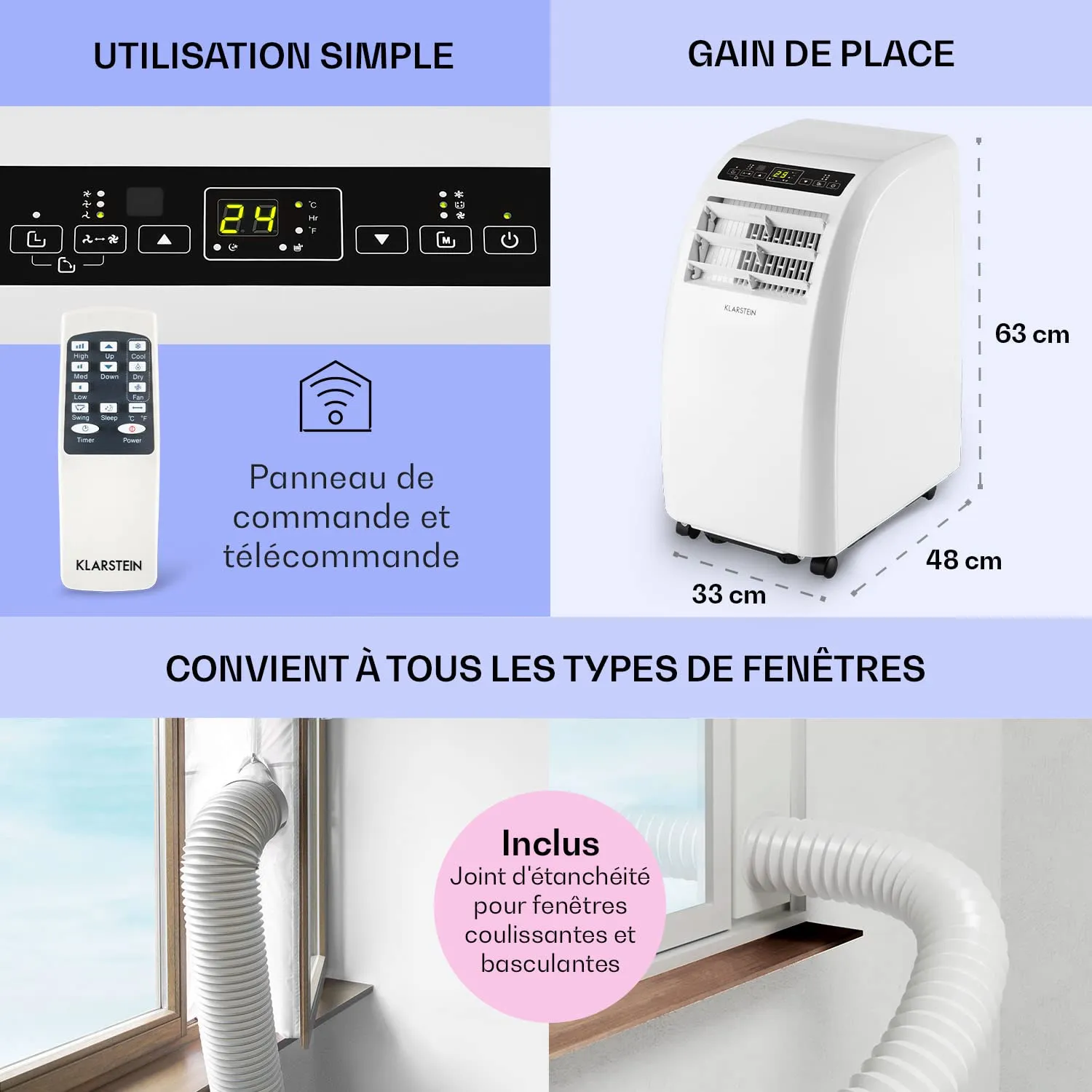 Klarstein climatiseur mobile 10000 BTU 4 en 1 silencieux