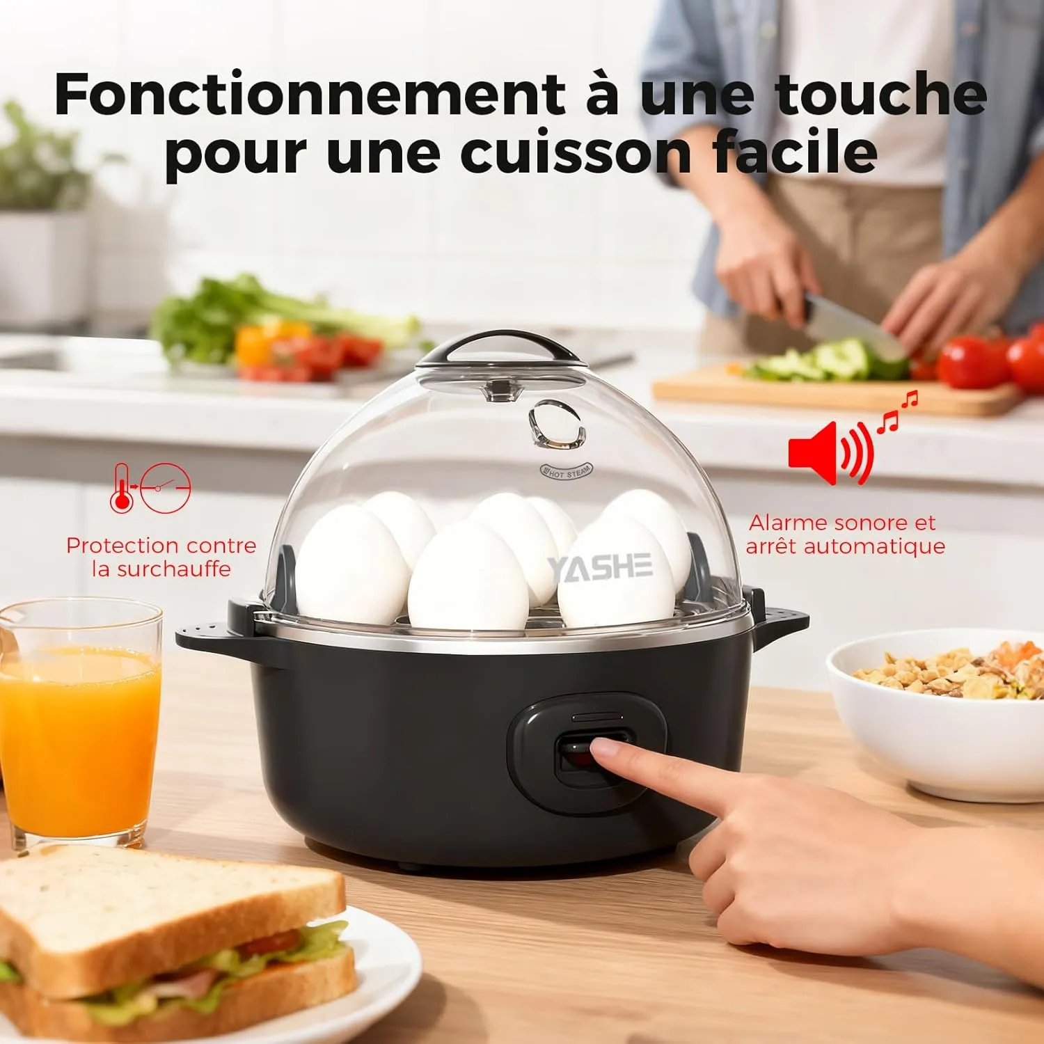 YASHE Cuiseur Œufs 7 Œufs Noir Omelette Poché