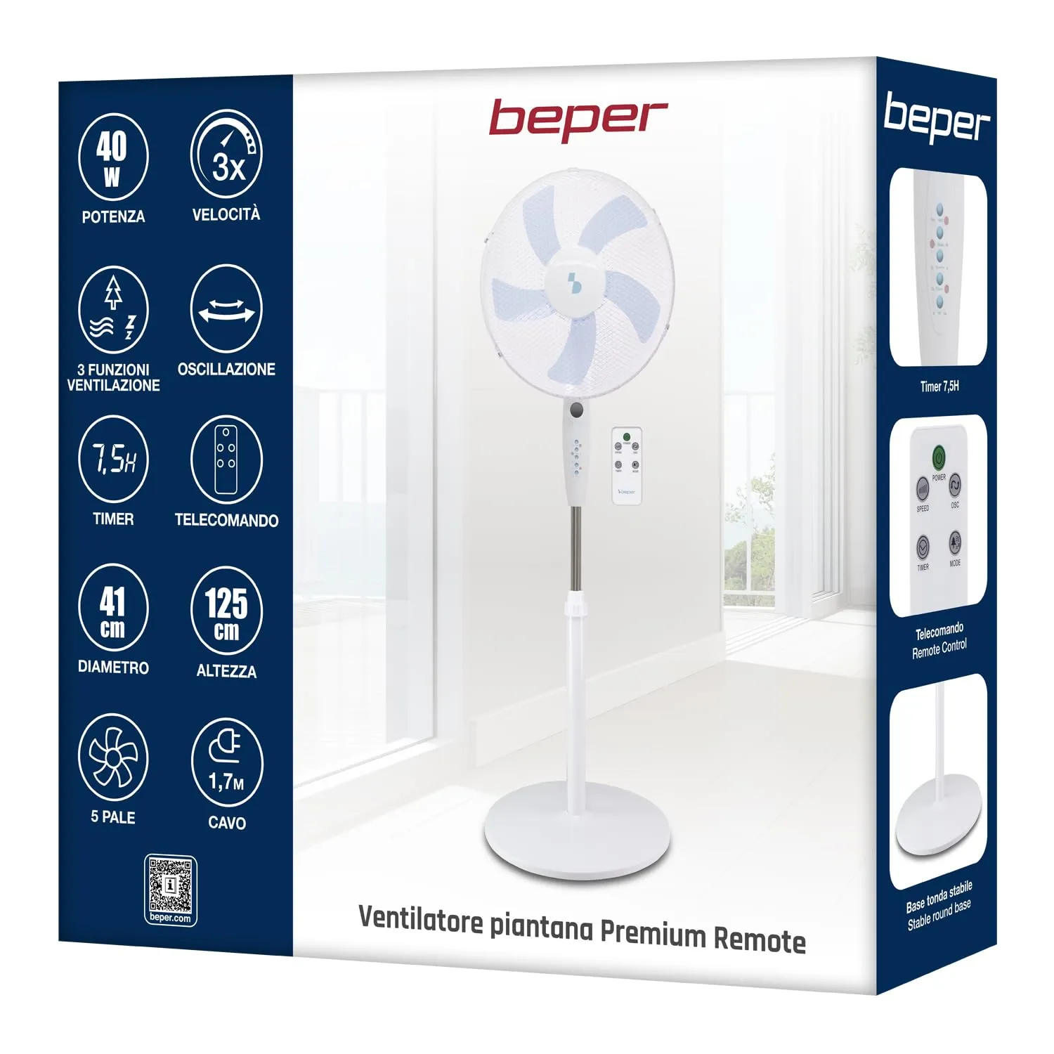 Beper P206VEN133 ventilateur sur pied 40 cm télécommande