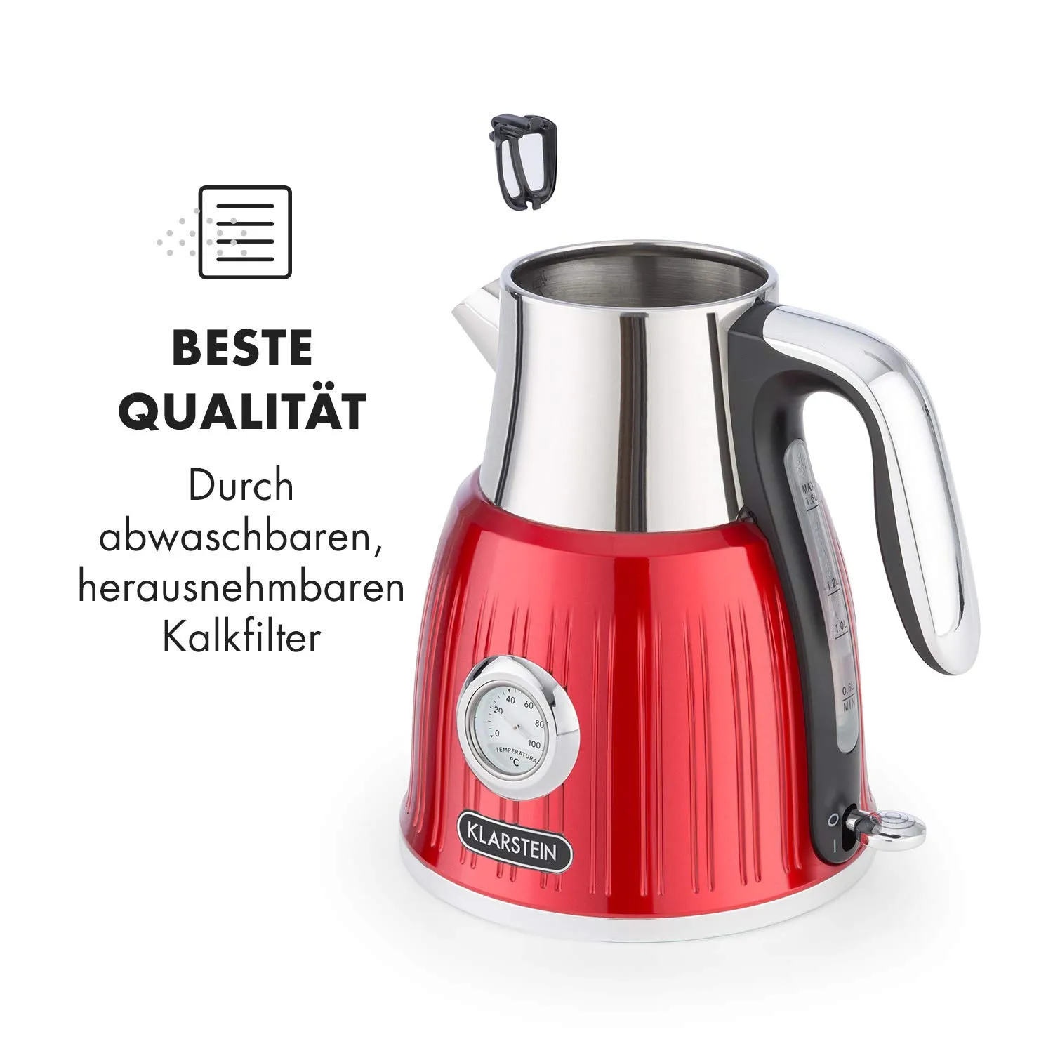 Klarstein Cancan bouilloire électrique 1,6 L rouge rétro