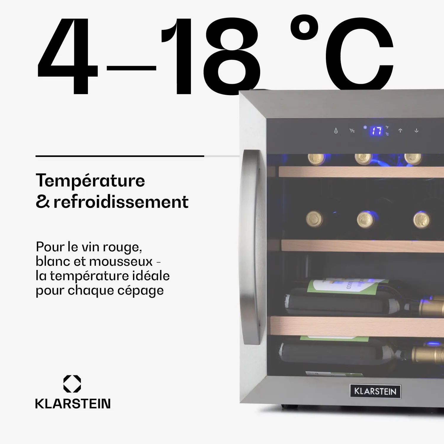 Klarstein cave à vin 12 bouteilles 46 L porte verre