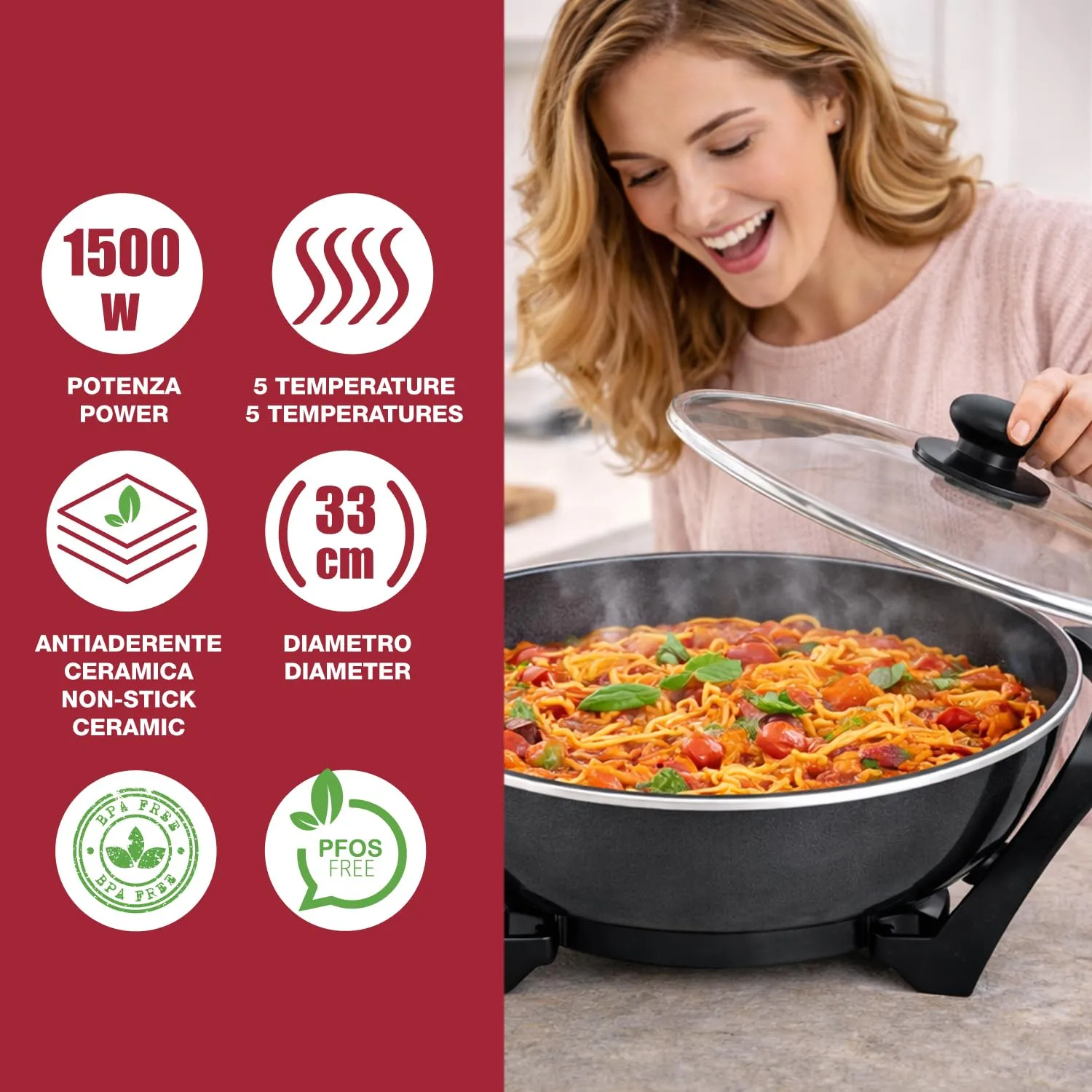 Beper P101COS100 wok électrique 33cm 5L céramique