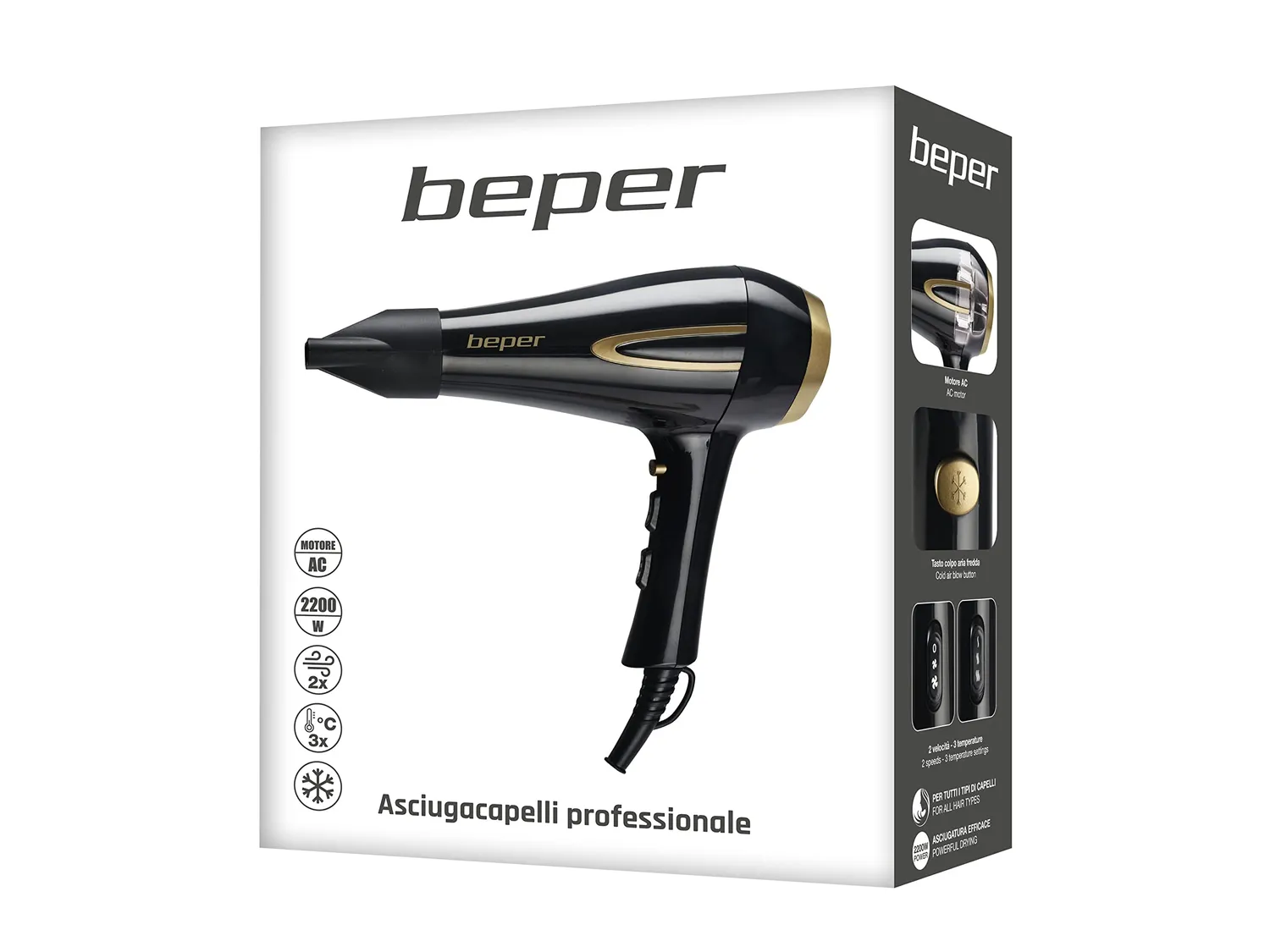 Beper P301ASC001 sèche-cheveux 2200 W noir or AC