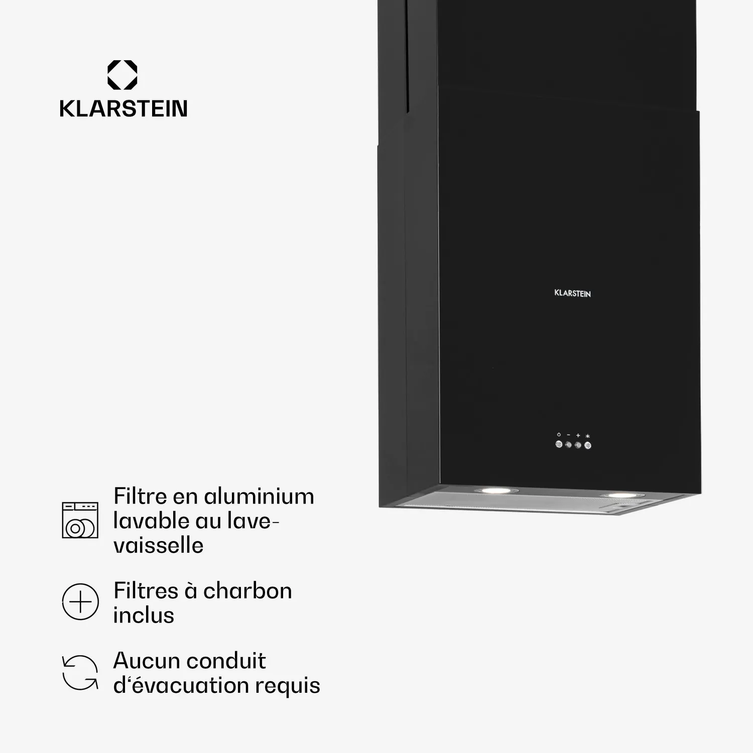 Klarstein hotte aspirante îlot central noir 624 m³/h
