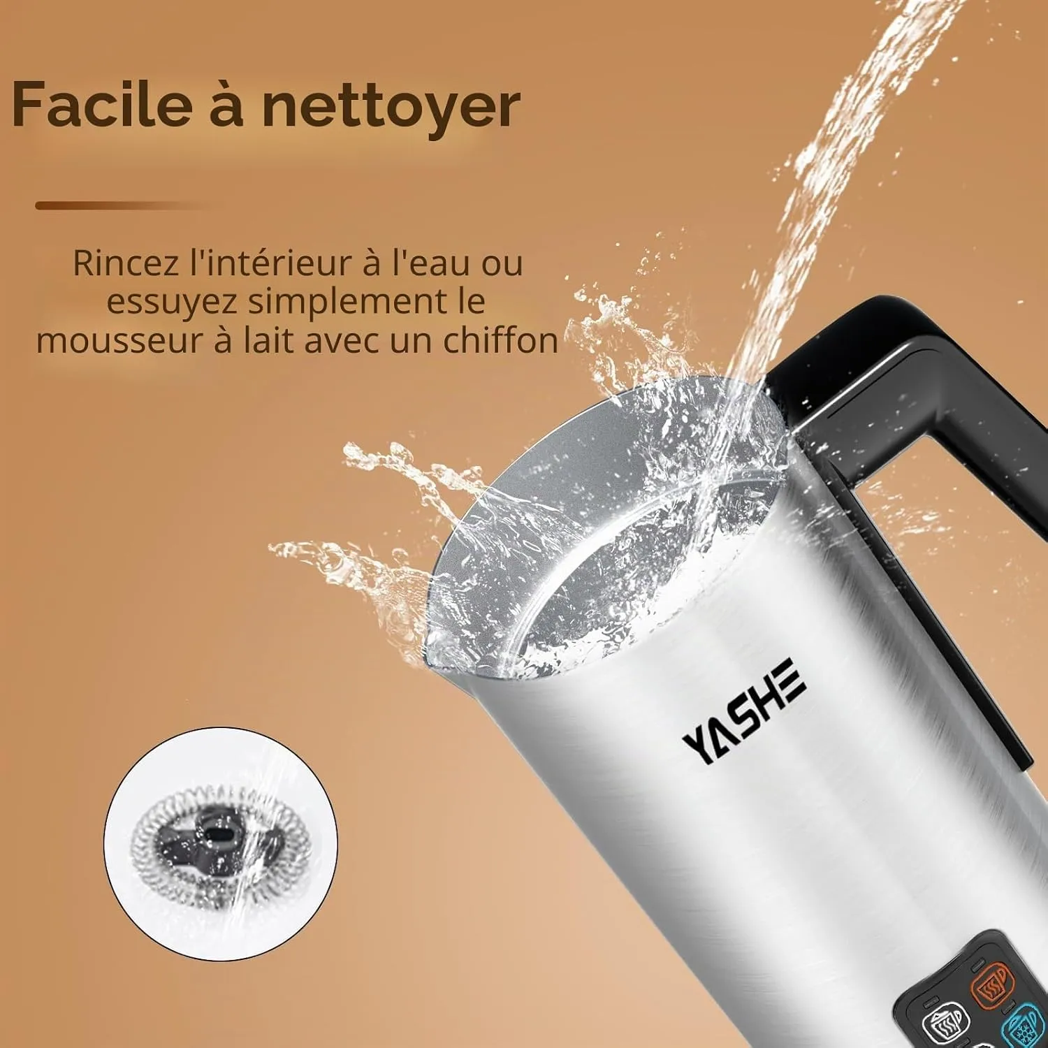 YASHE Mousseur Lait 4-en-1 240ml électrique
