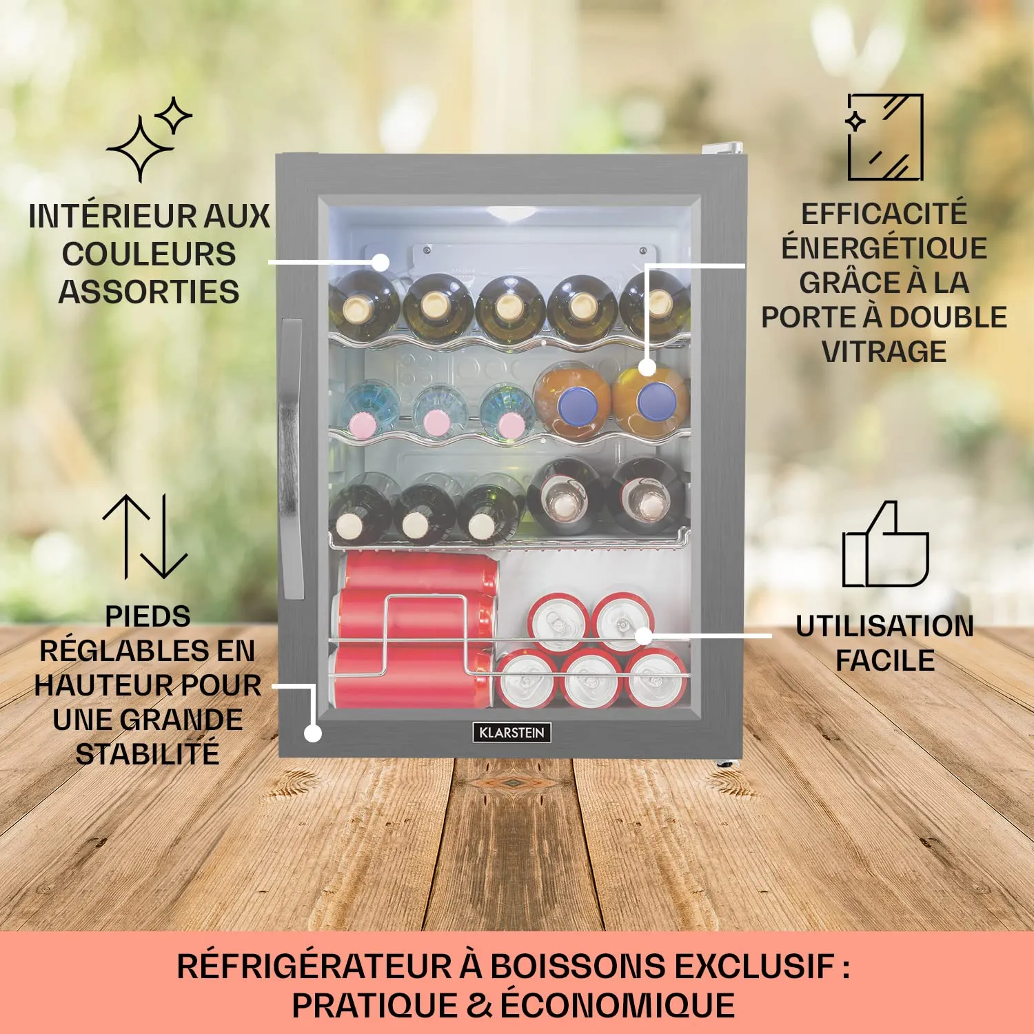 Klarstein Mini Frigo Bar 60L vitré inox