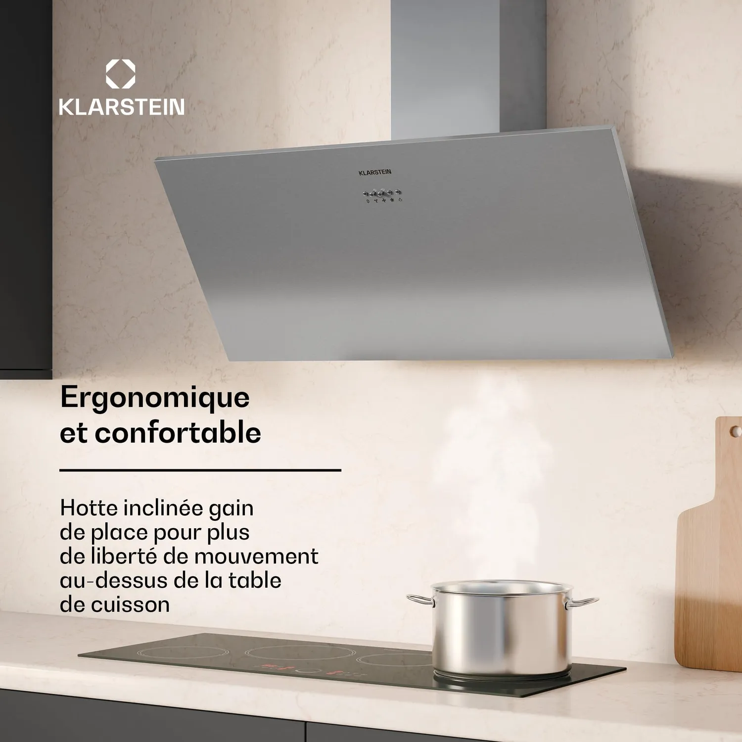 Klarstein Silver Lining hotte murale inclinée 90 cm argent 568 m3/h
