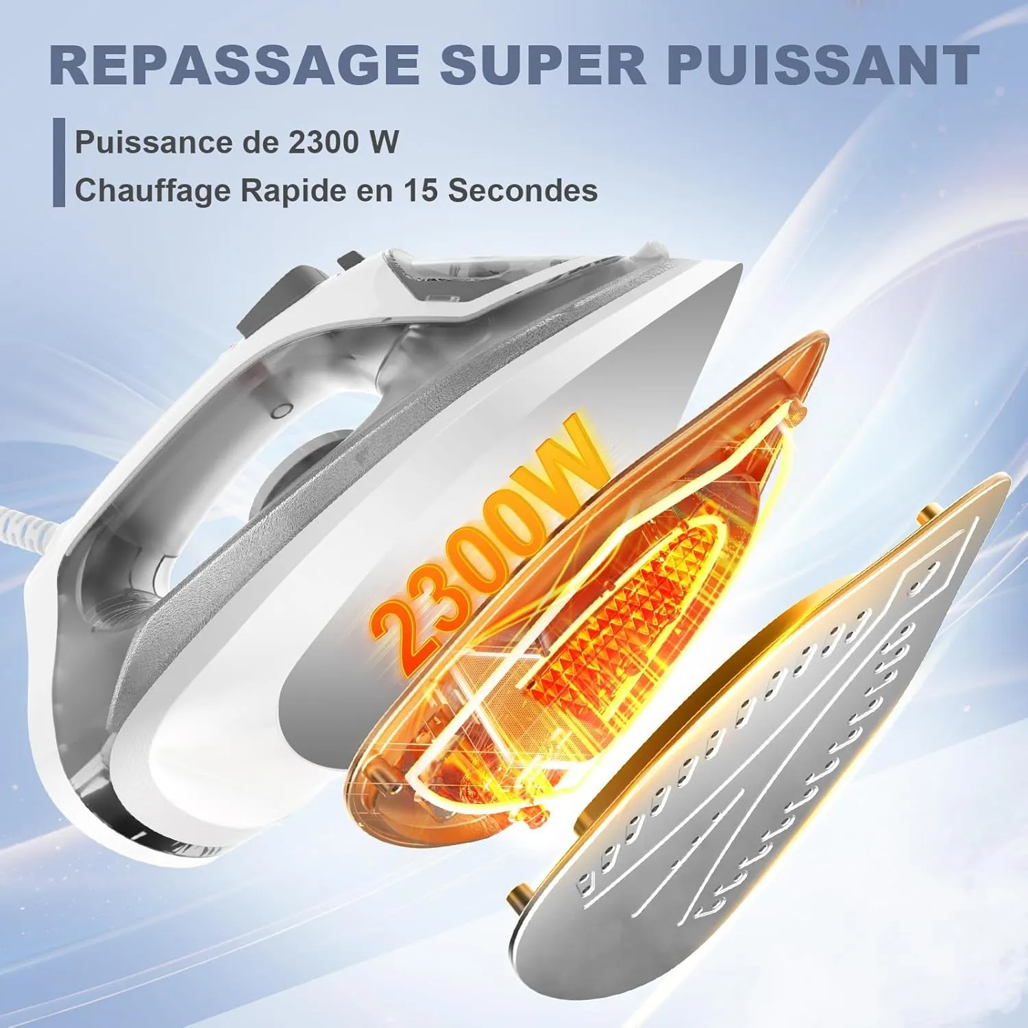 YASHE Fer à Repasser Vapeur 2300W 300ml Antiadhésif