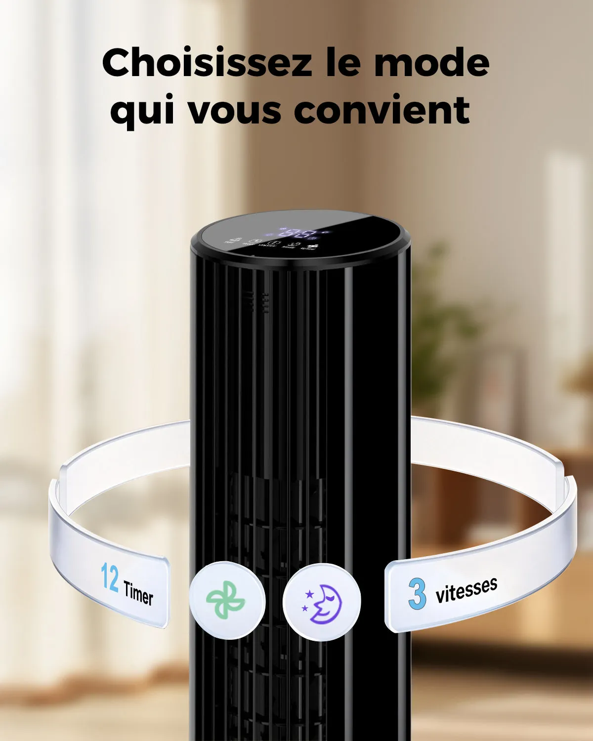 YASHE Ventilateur Tour Silencieux 3 Vitesses Télécommande Nuit