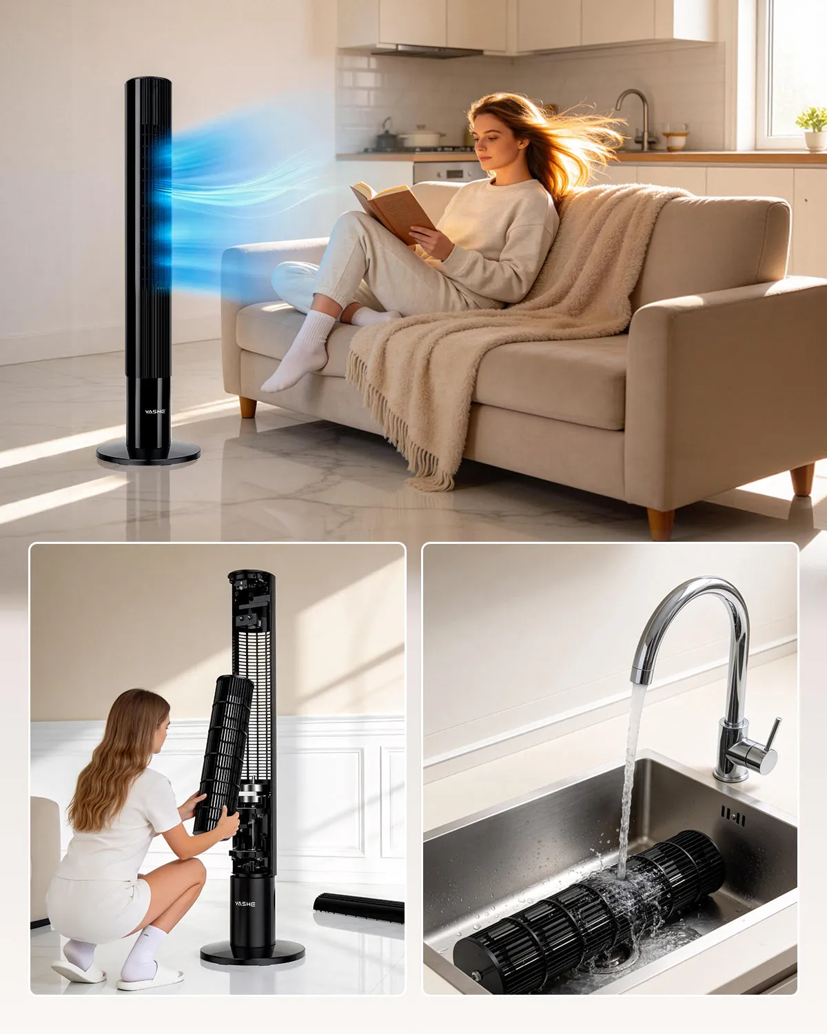 YASHE Ventilateur Tour Silencieux 3 Vitesses Télécommande Nuit