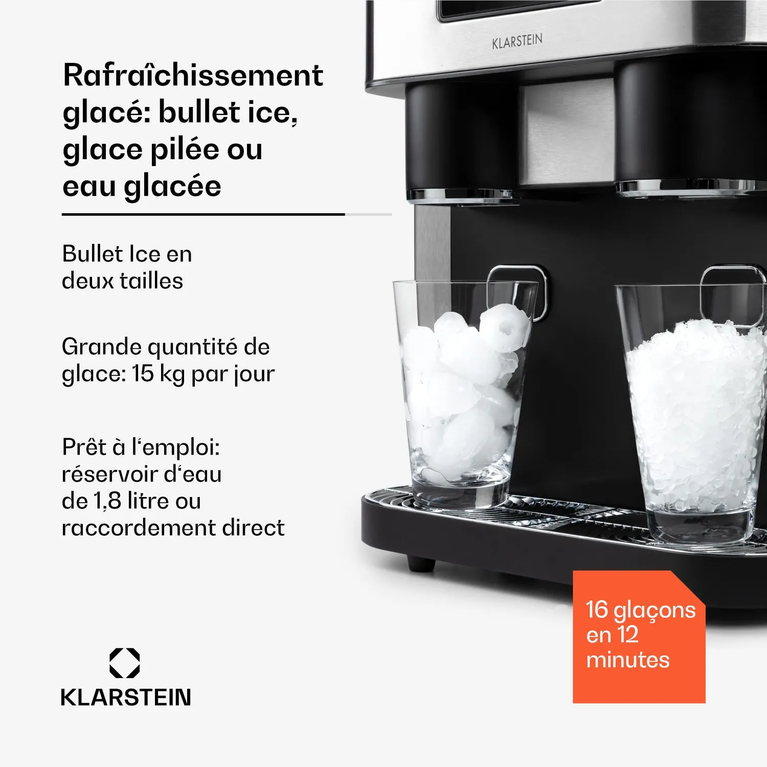 Klarstein Eiszeit Crush machine à glaçons inox 1,8L 15kg