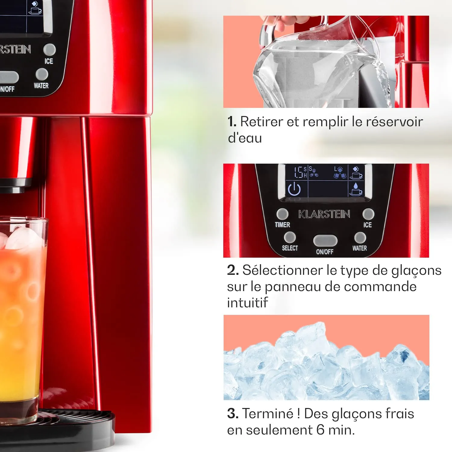 Klarstein Ice Volcano 2G machine à glaçons rouge 2 L 12 kg