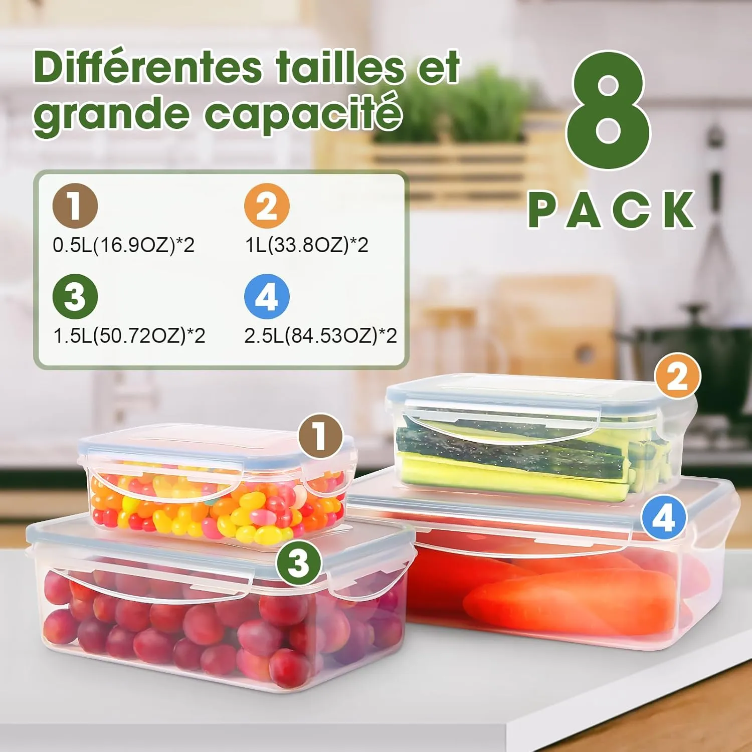YASHE Boîte Alimentaire Set 8 pièces hermétiques 2,5L