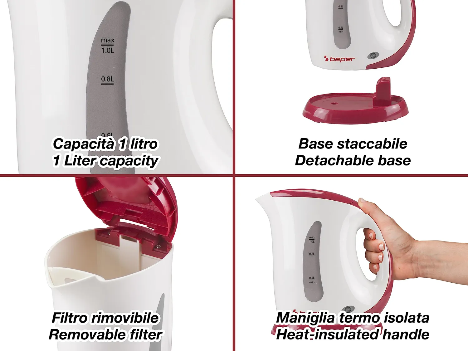 Beper BB.050 bouilloire électrique 1 L sans fil compacte
