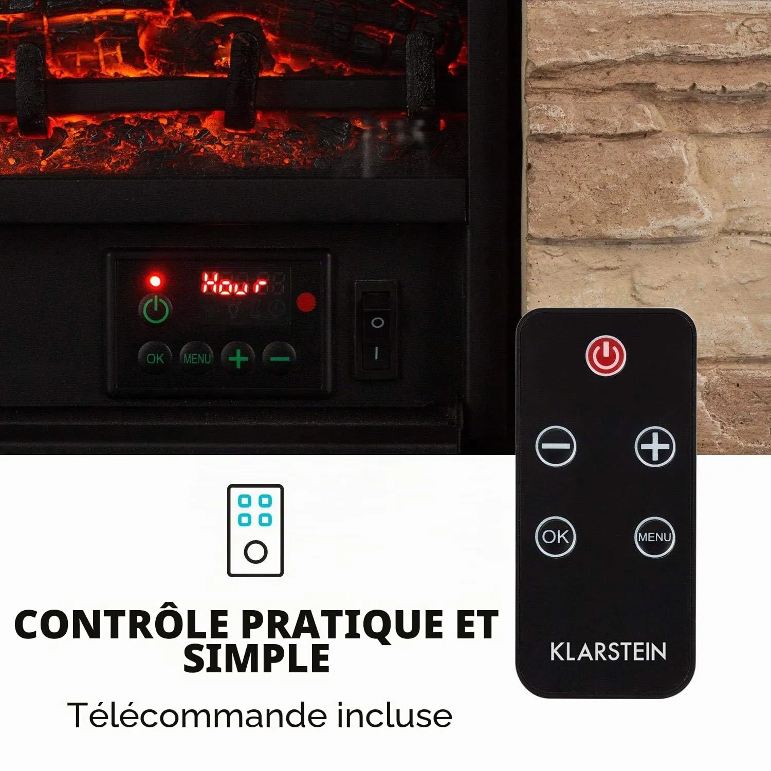 Klarstein Villach cheminée électrique 1800 W pierre noir-marron