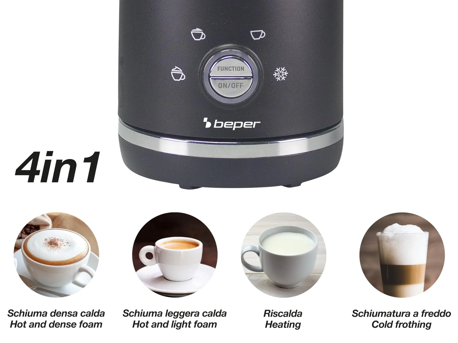 Beper P101CAF001 mousseur lait électrique 300 ml noir 4 fonctions