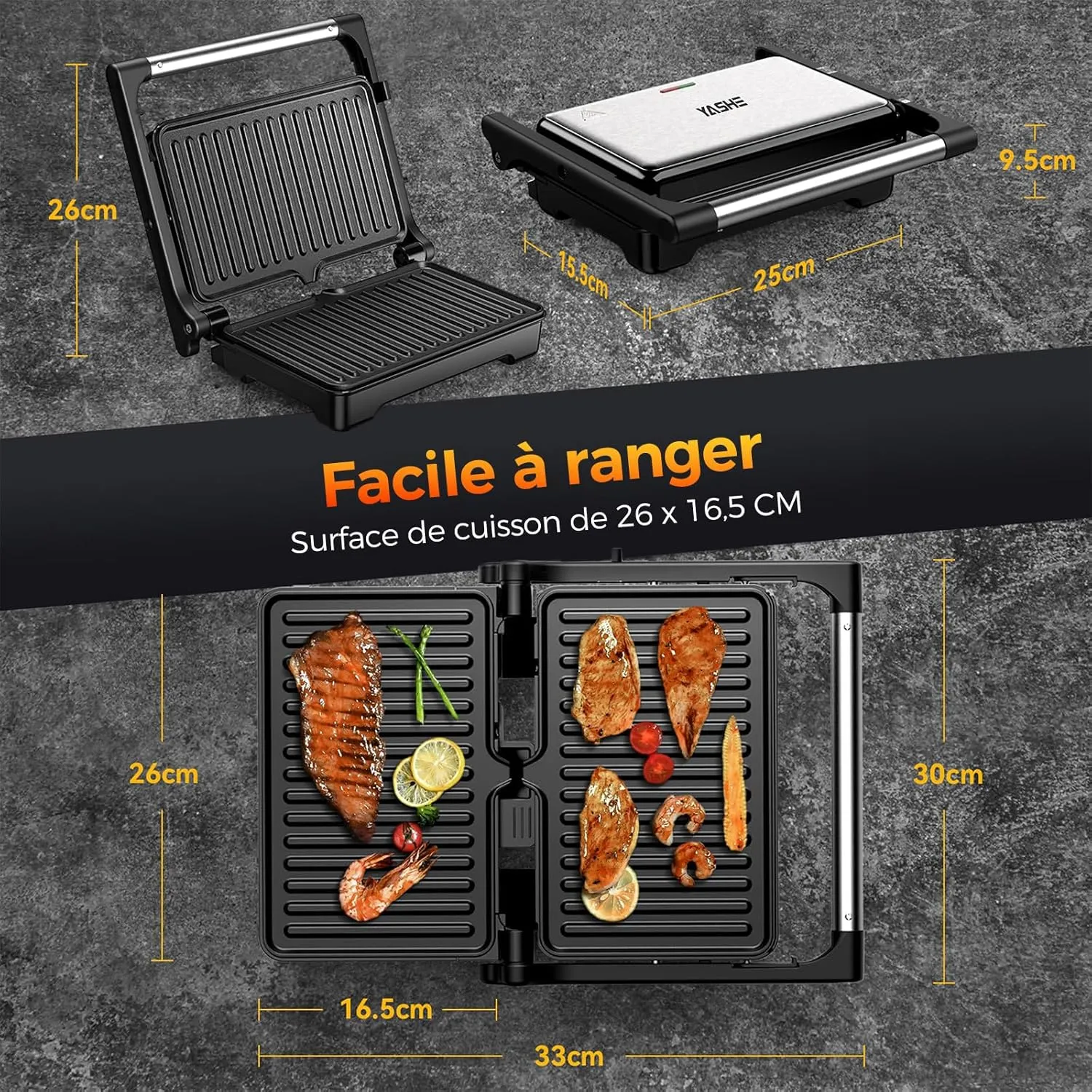 YASHE 1500W appareil croque-monsieur panini grill