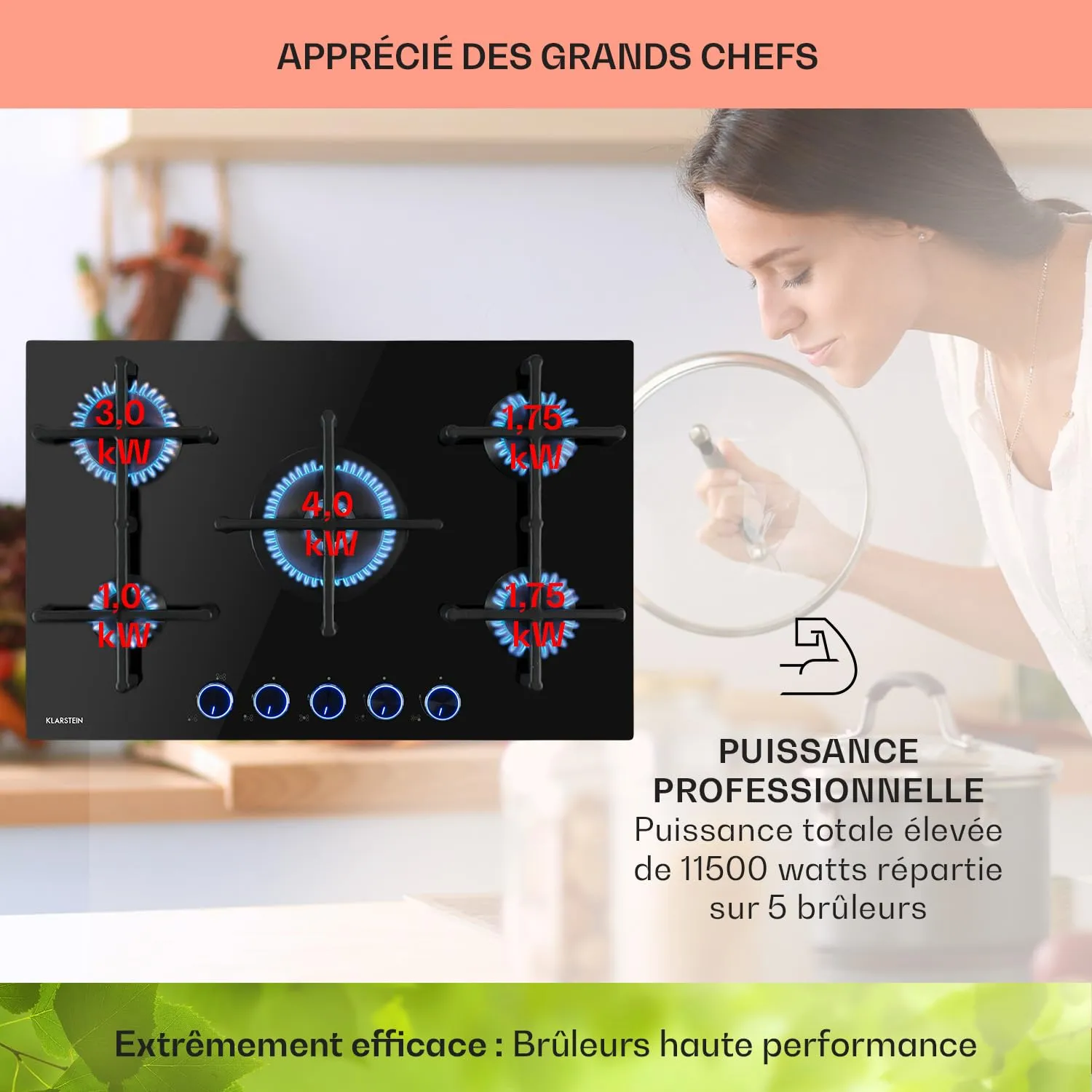 Klarstein Plaque Gaz 5 Feux Inox 75 cm 11,5 kW