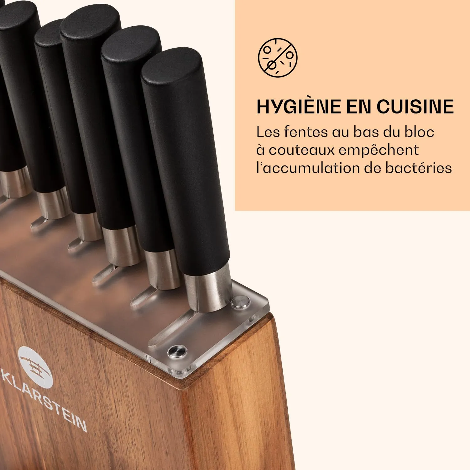 Klarstein set 7 couteaux cuisine inox bloc chêne