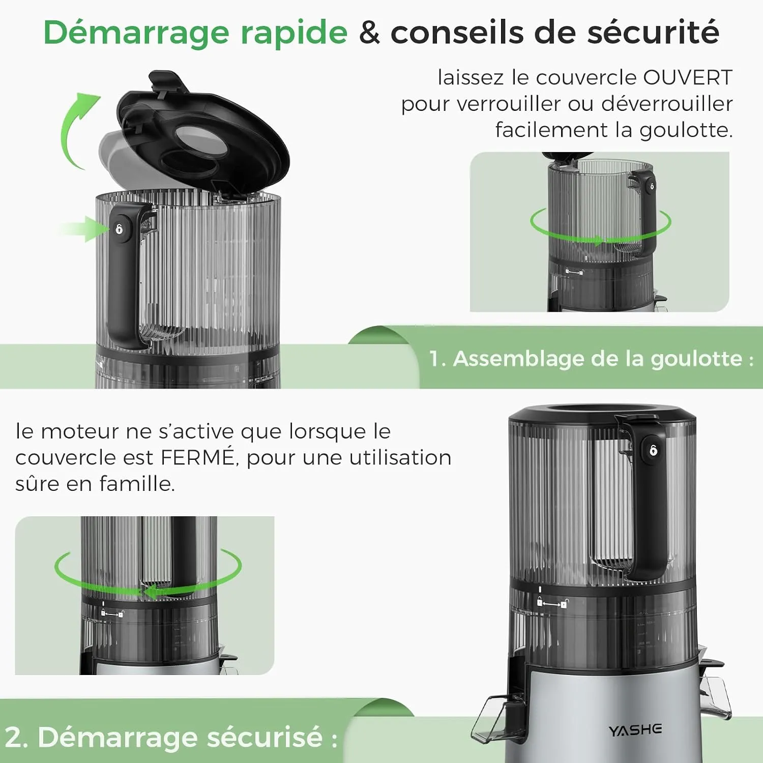 YASHE Extracteur Jus Froid 600W Goulotte 152mm 3-en-1