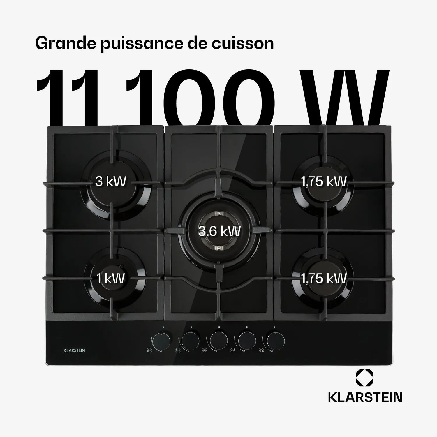 Klarstein Ignito Plaque Gaz 5 Feux Noire Vitrocéramique