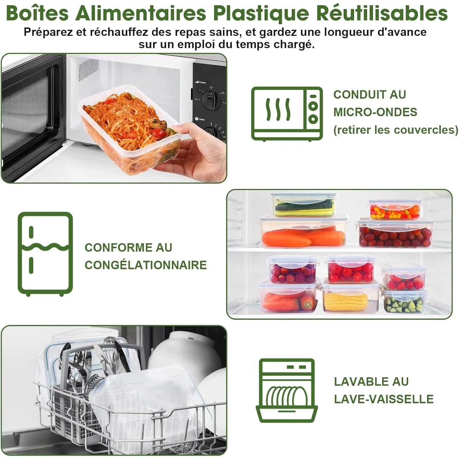 YASHE Set 4 Boîtes Alimentaires Hermétiques 2,5L sans BPA