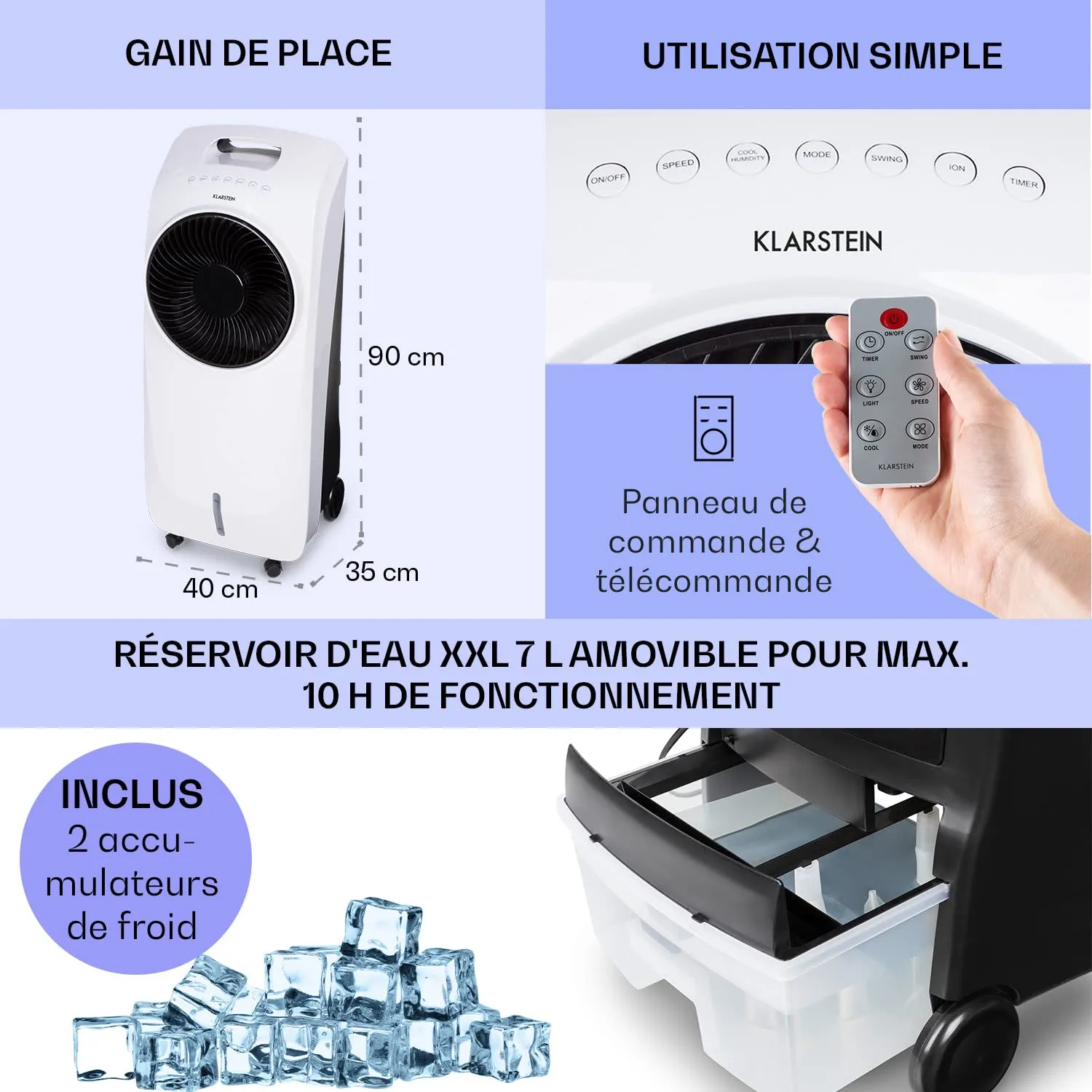 Klarstein rafraîchisseur air mobile 5-en-1 blanc 110 W