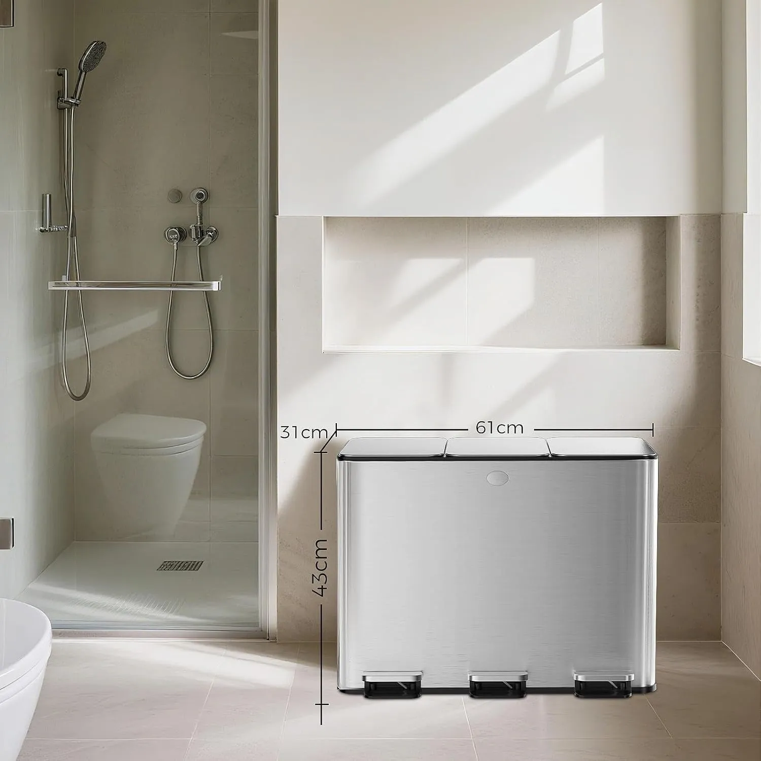 YASHE Poubelle Tri 3x15L Inox 45L Fermeture Douce