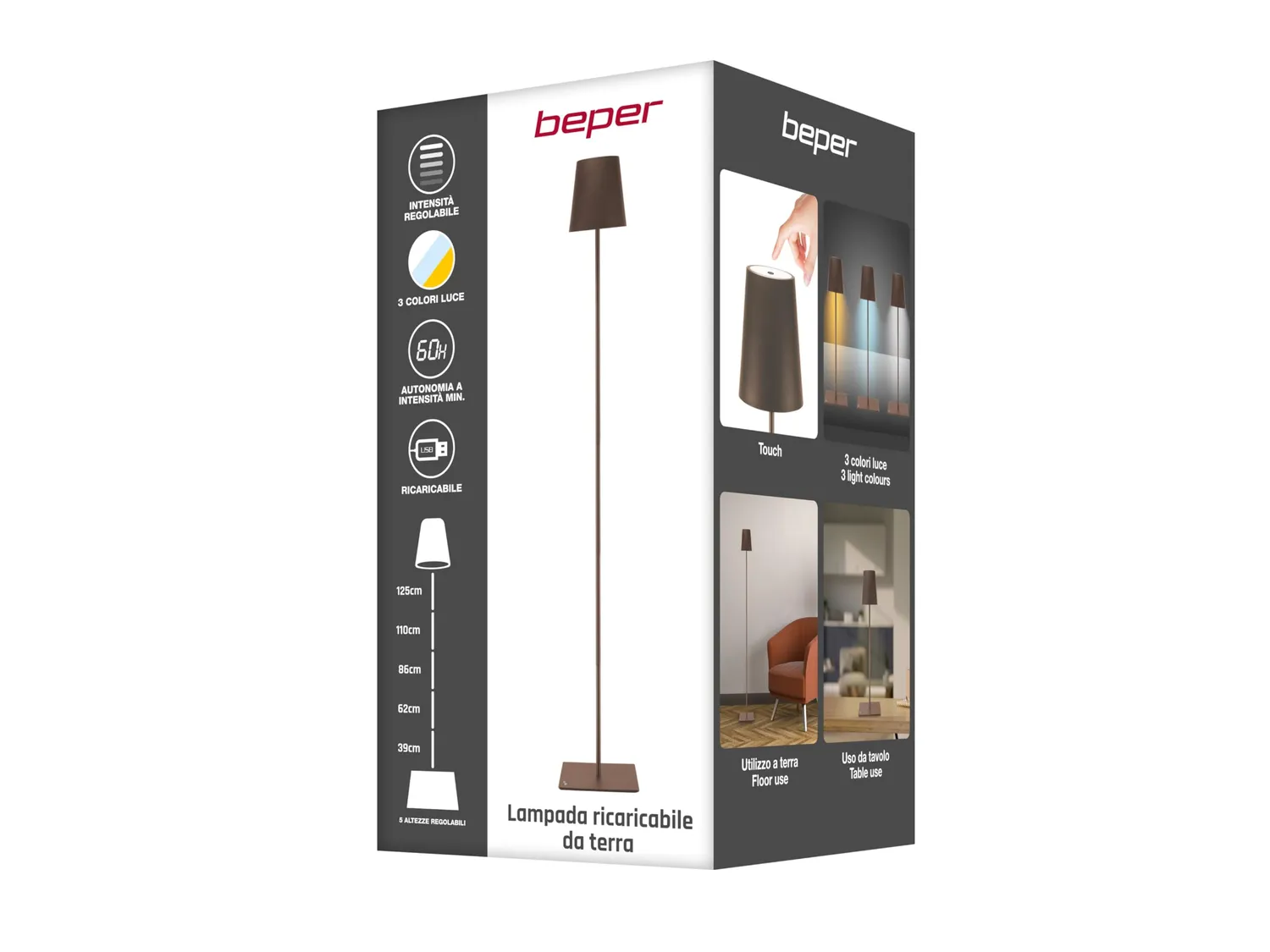 Beper P201UTP405 lampadaire XL corten rechargeable 2,5 W