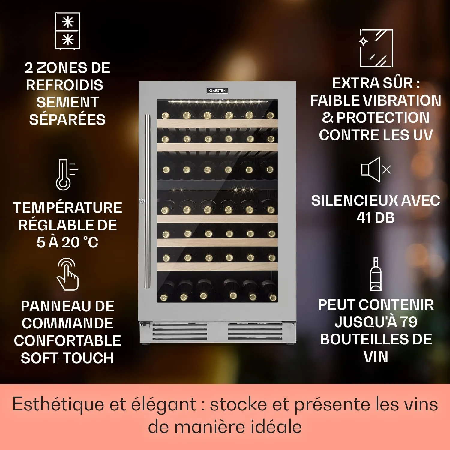 Klarstein cave à vin 190L 79 bouteilles double zone