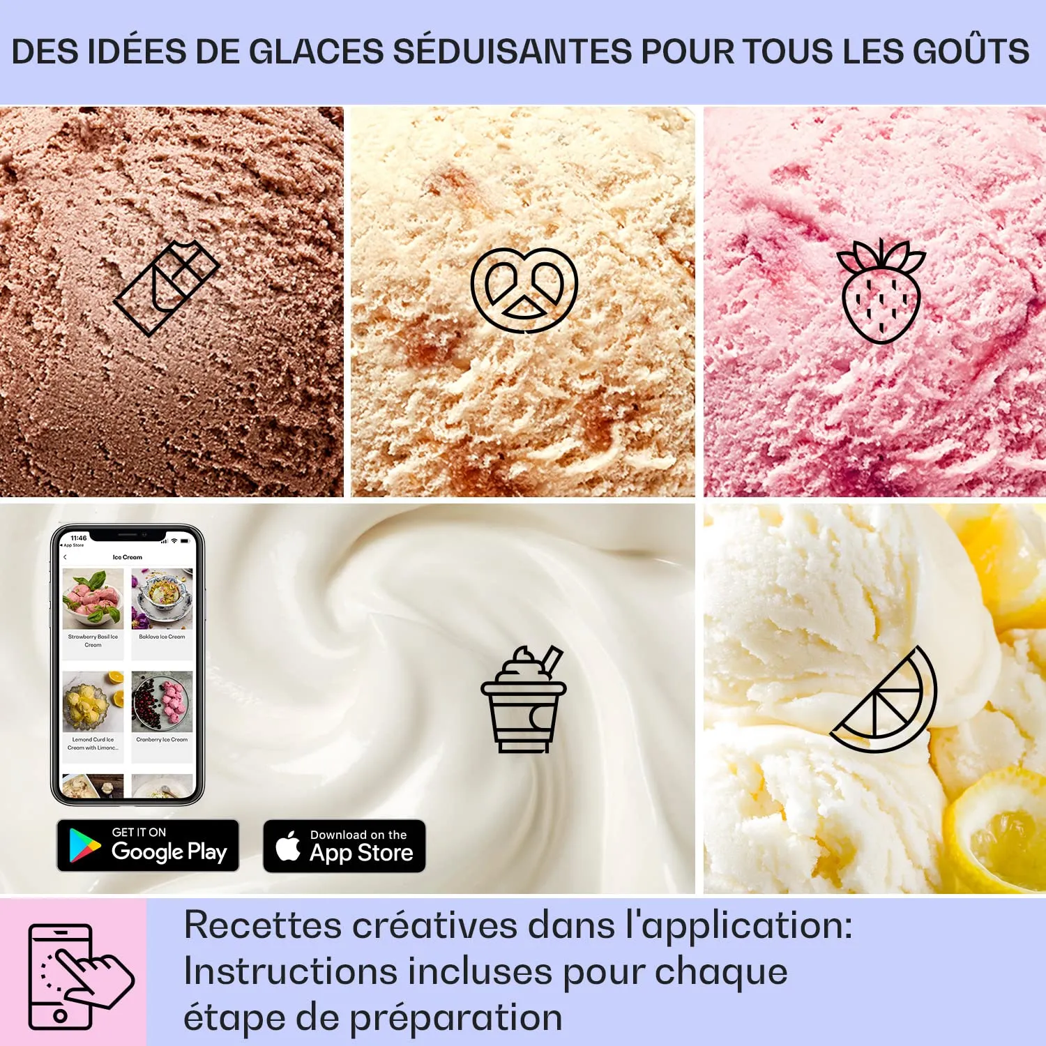 Klarstein turbine à glace sorbetière 2 L 180 W connectée