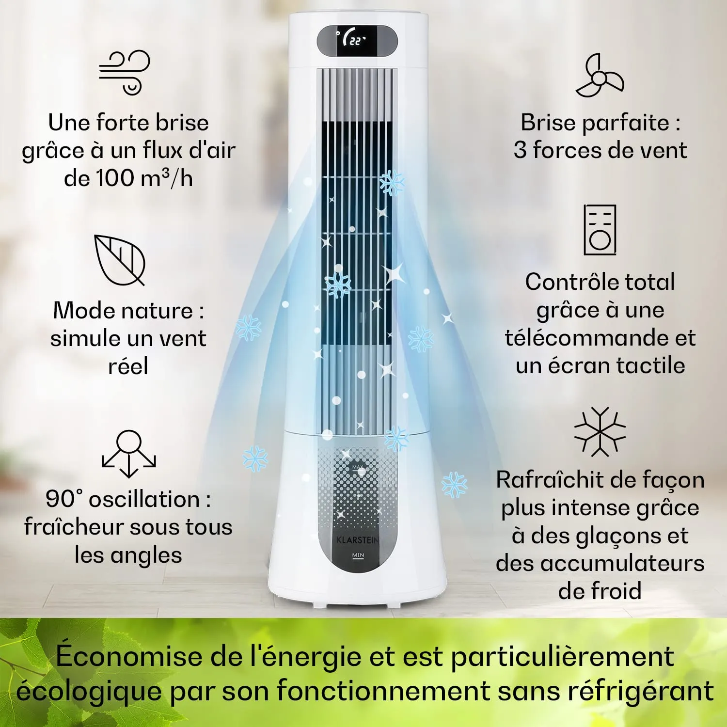 Klarstein 5 en 1 refroidisseur d'air mobile 7L 45W nuit