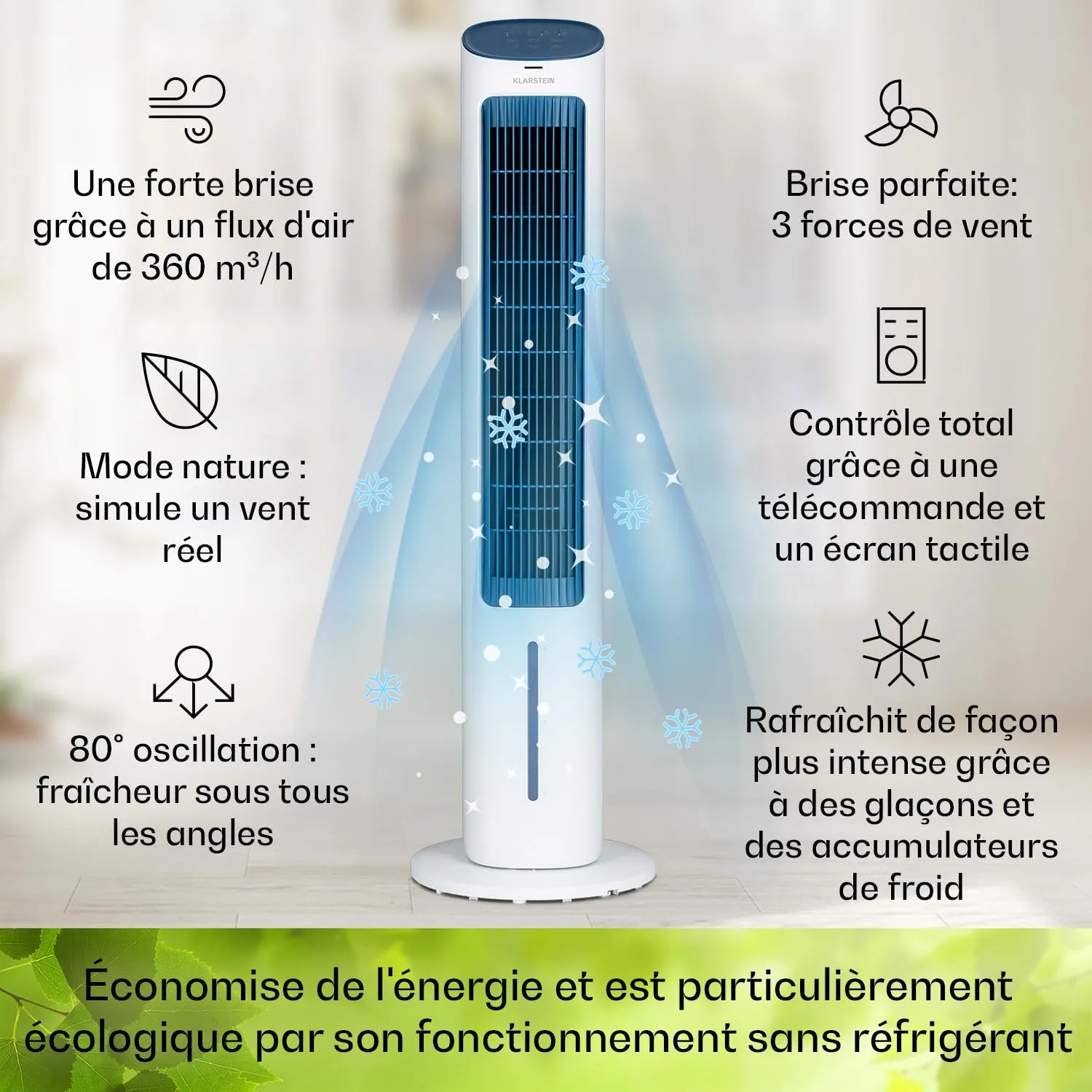 Klarstein rafraîchisseur air mobile 5-en-1 50W 360 m3/h noir