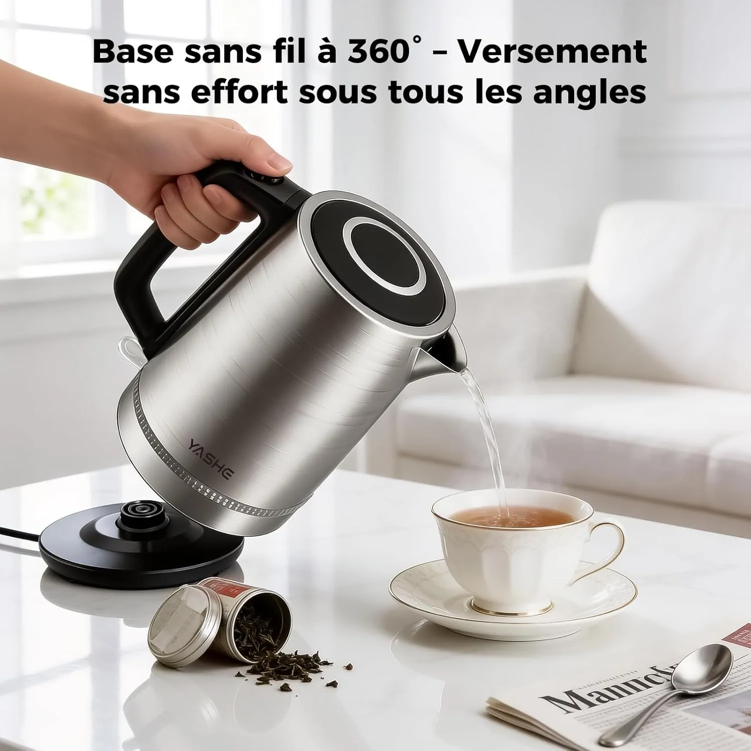 YASHE Bouilloire Électrique Inox 1,7L 2200W
