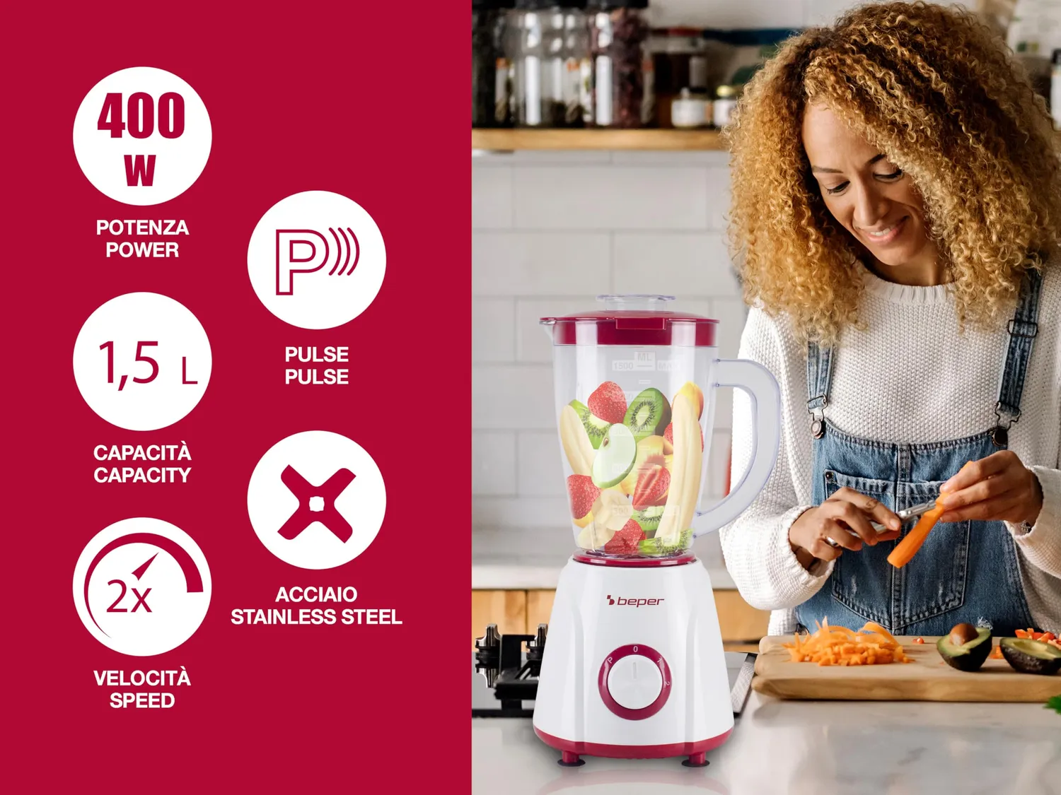 Beper P102FRU501 Blender 1,5 L 400 W 2 Vitesses Pulse