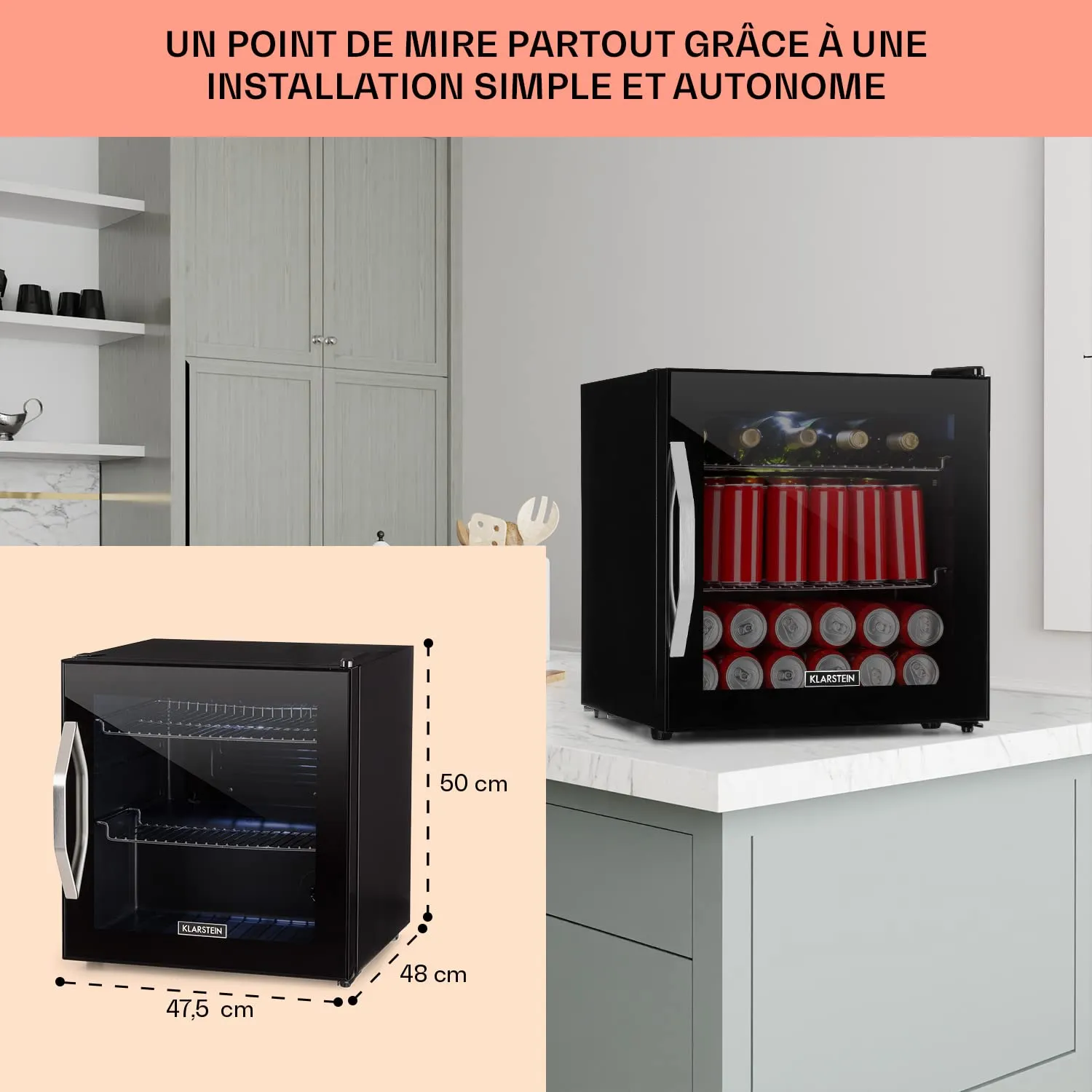 Klarstein mini frigo vitré noir 47 L LED